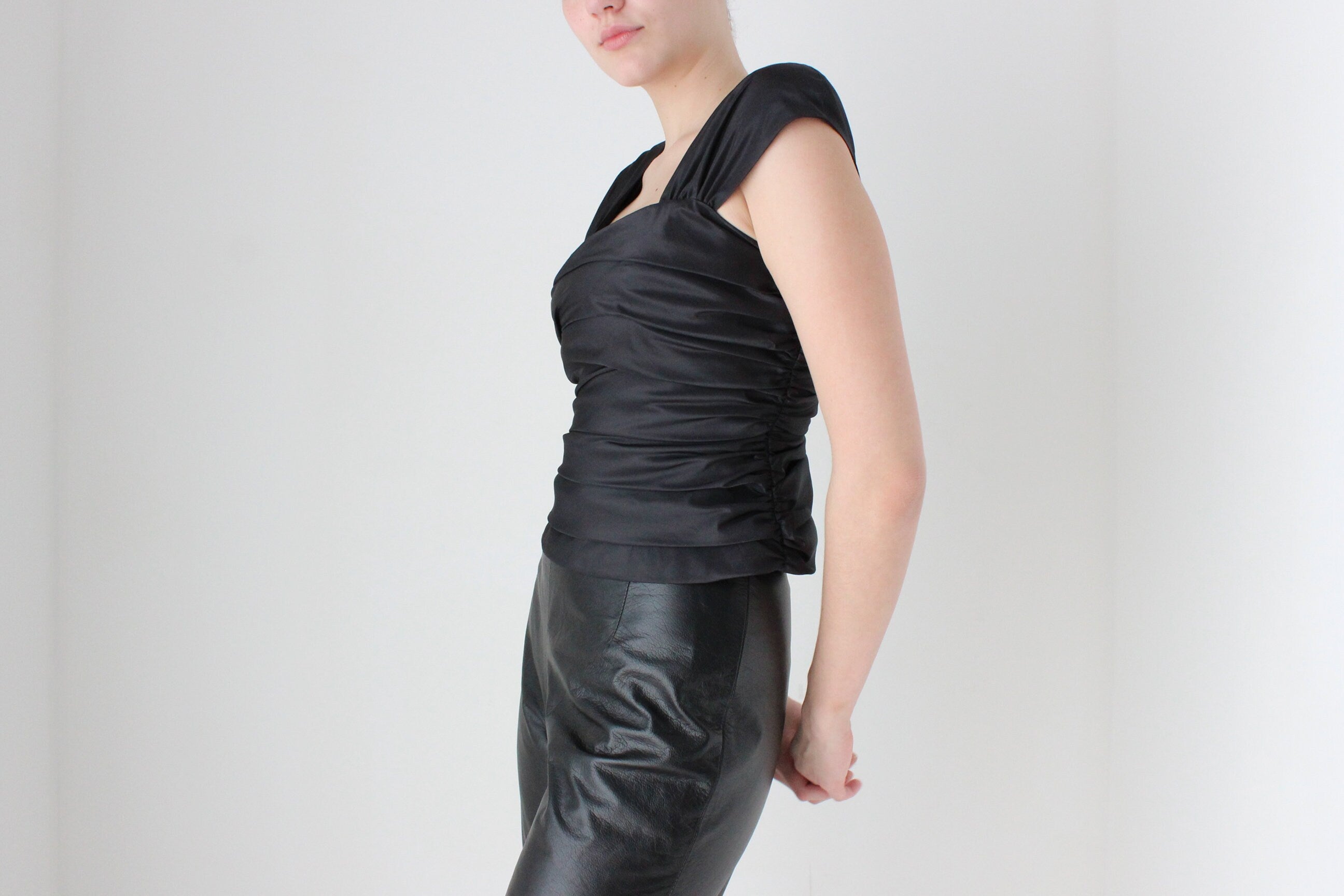 BALLETCORE 80s Taffeta Ruched Fitted Origami Corset Top