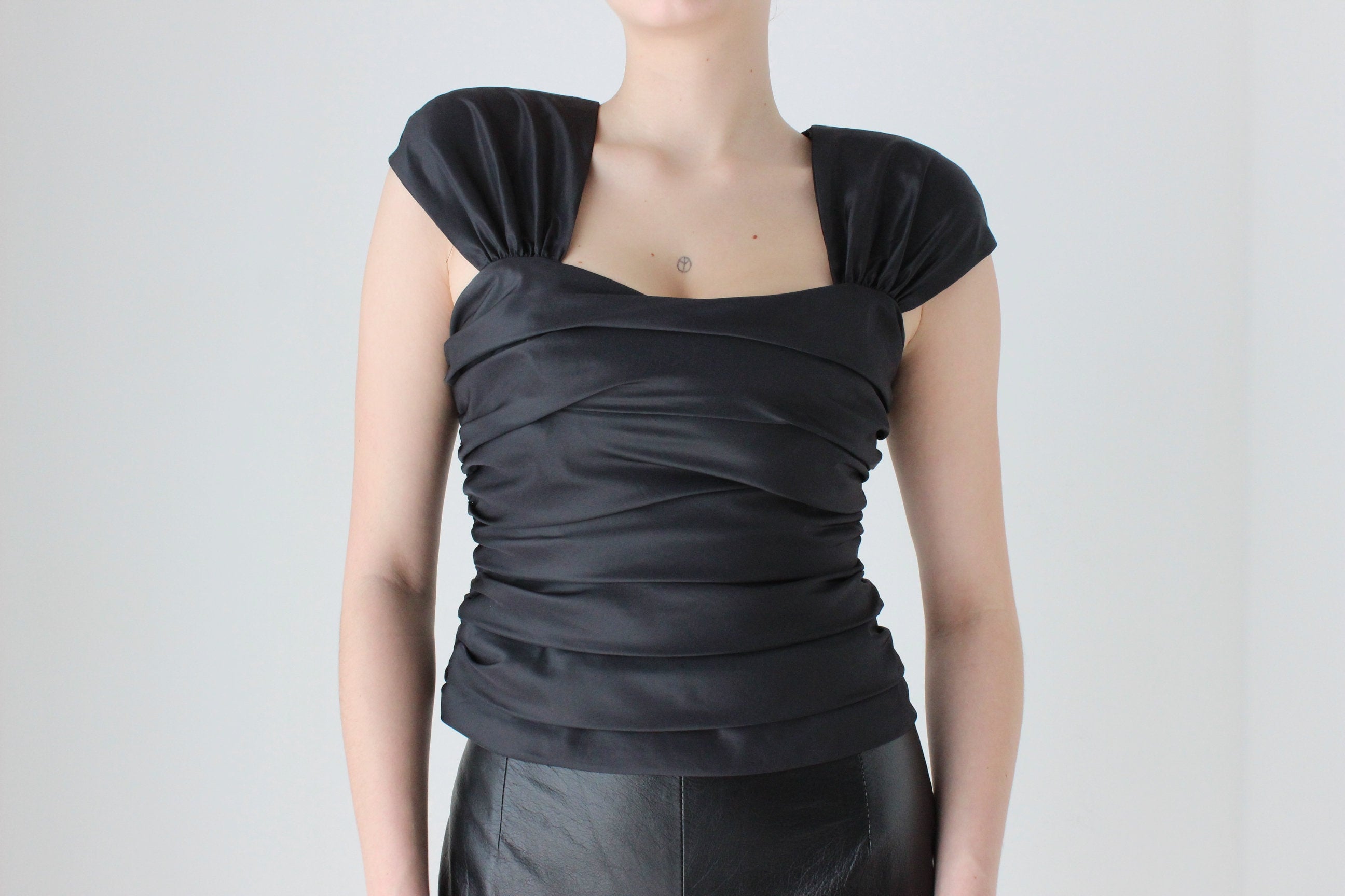 BALLETCORE 80s Taffeta Ruched Fitted Origami Corset Top
