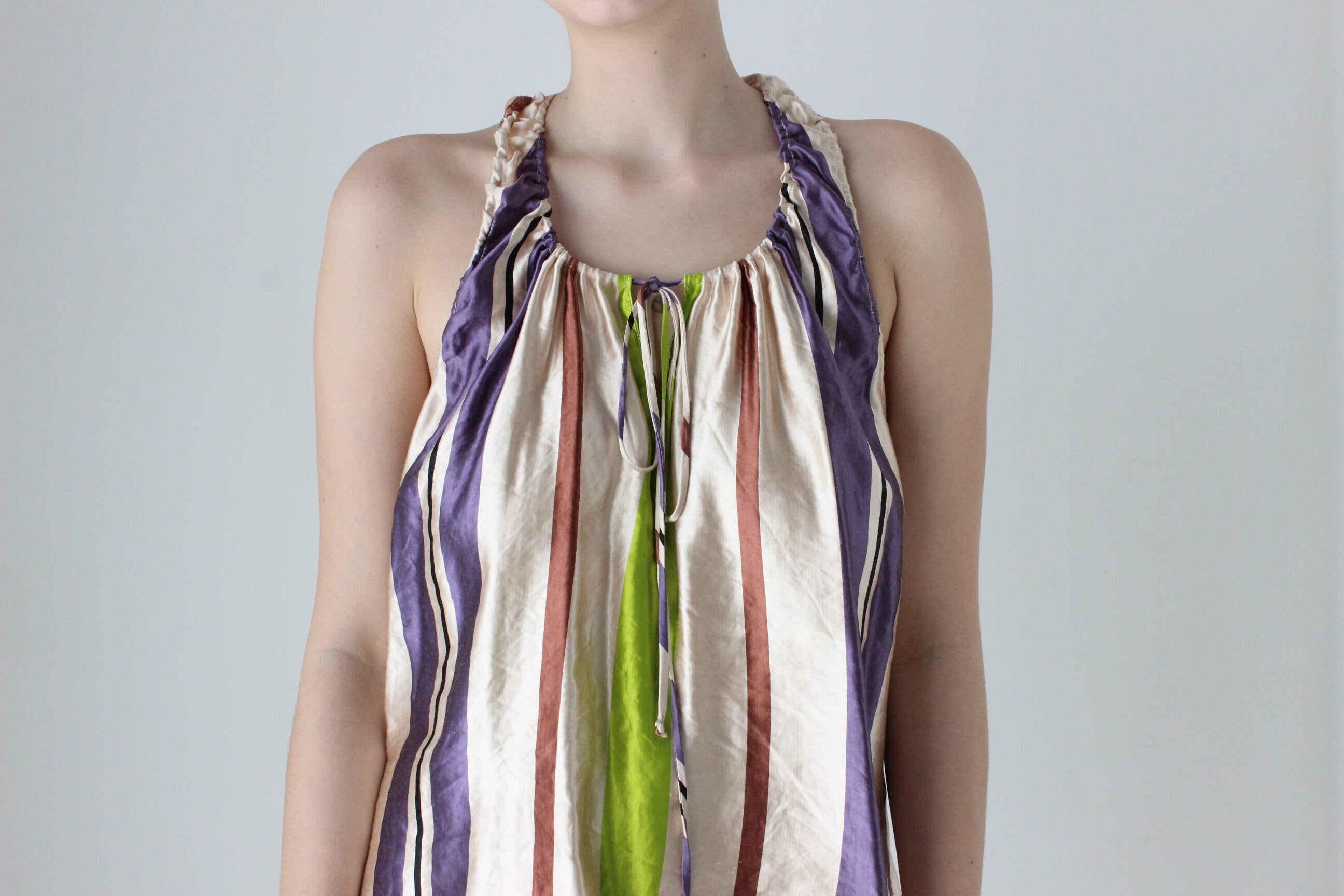 BALLETCORE 2000s Marni Metallic Striped Silk / Linen Trapeze Top