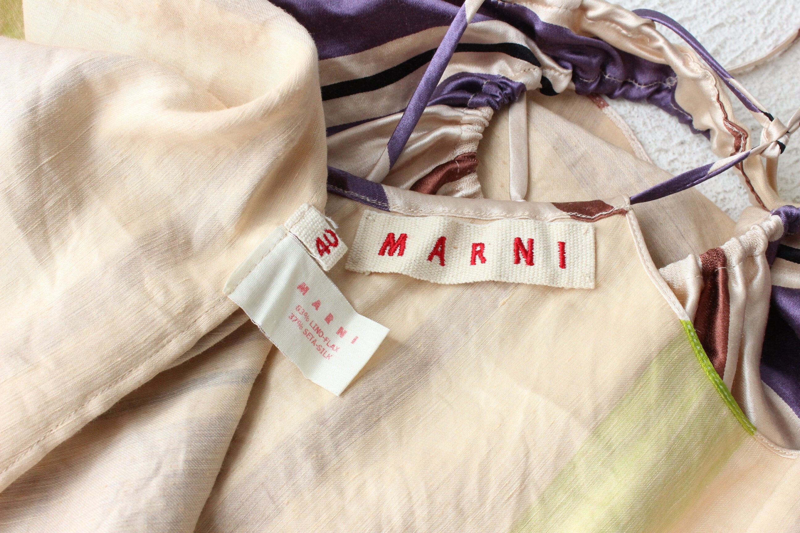 BALLETCORE 2000s Marni Metallic Striped Silk / Linen Trapeze Top