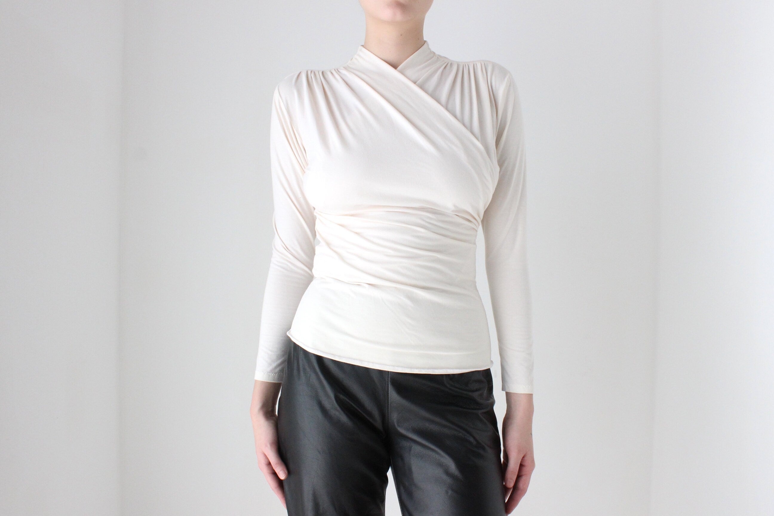 BALLETCORE Handmade 80s Cotton Blend 'Wrap' Style Long Sleeve Crossover Top