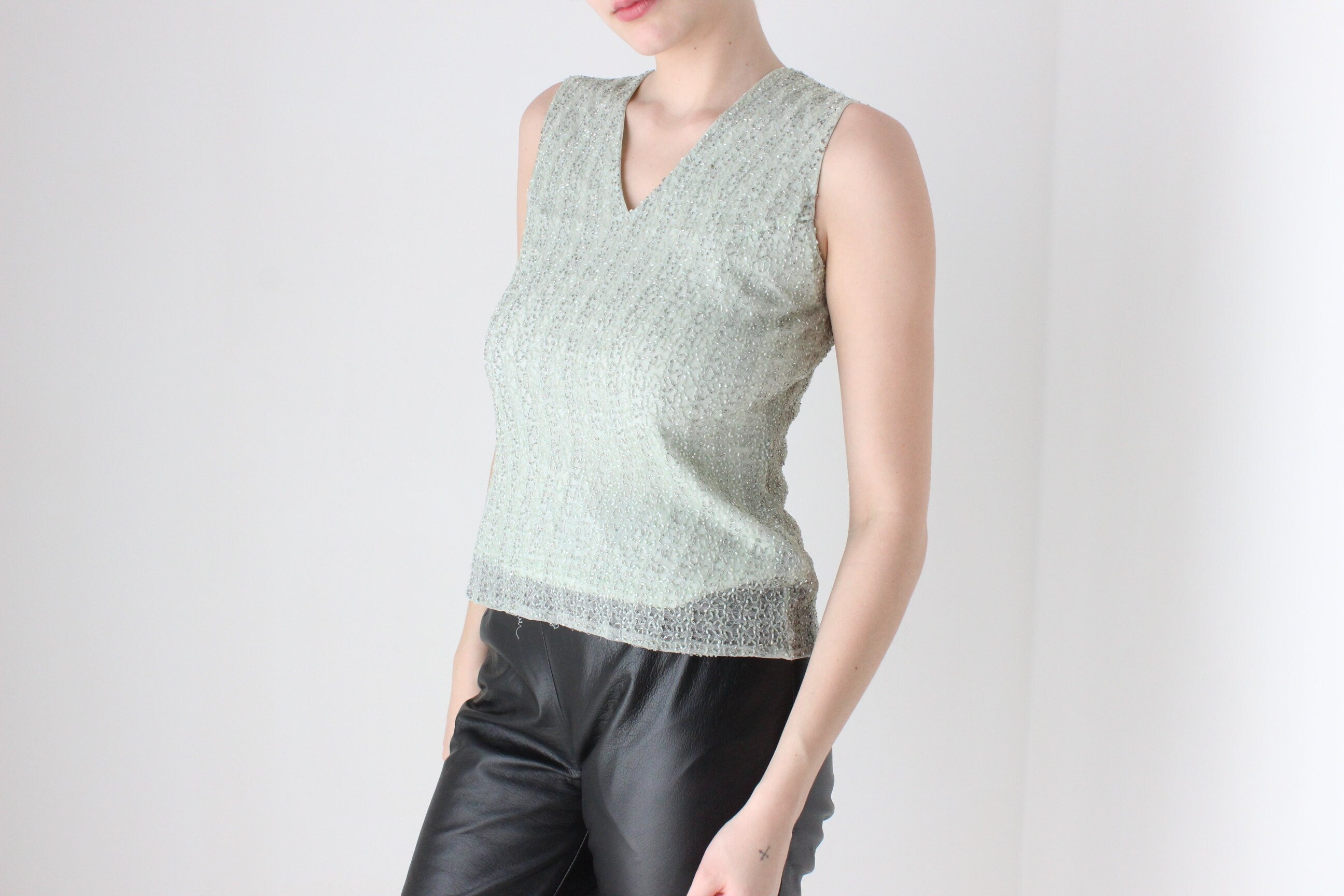 BALLETCORE Y2K Pastel Beaded Mint Green Tank