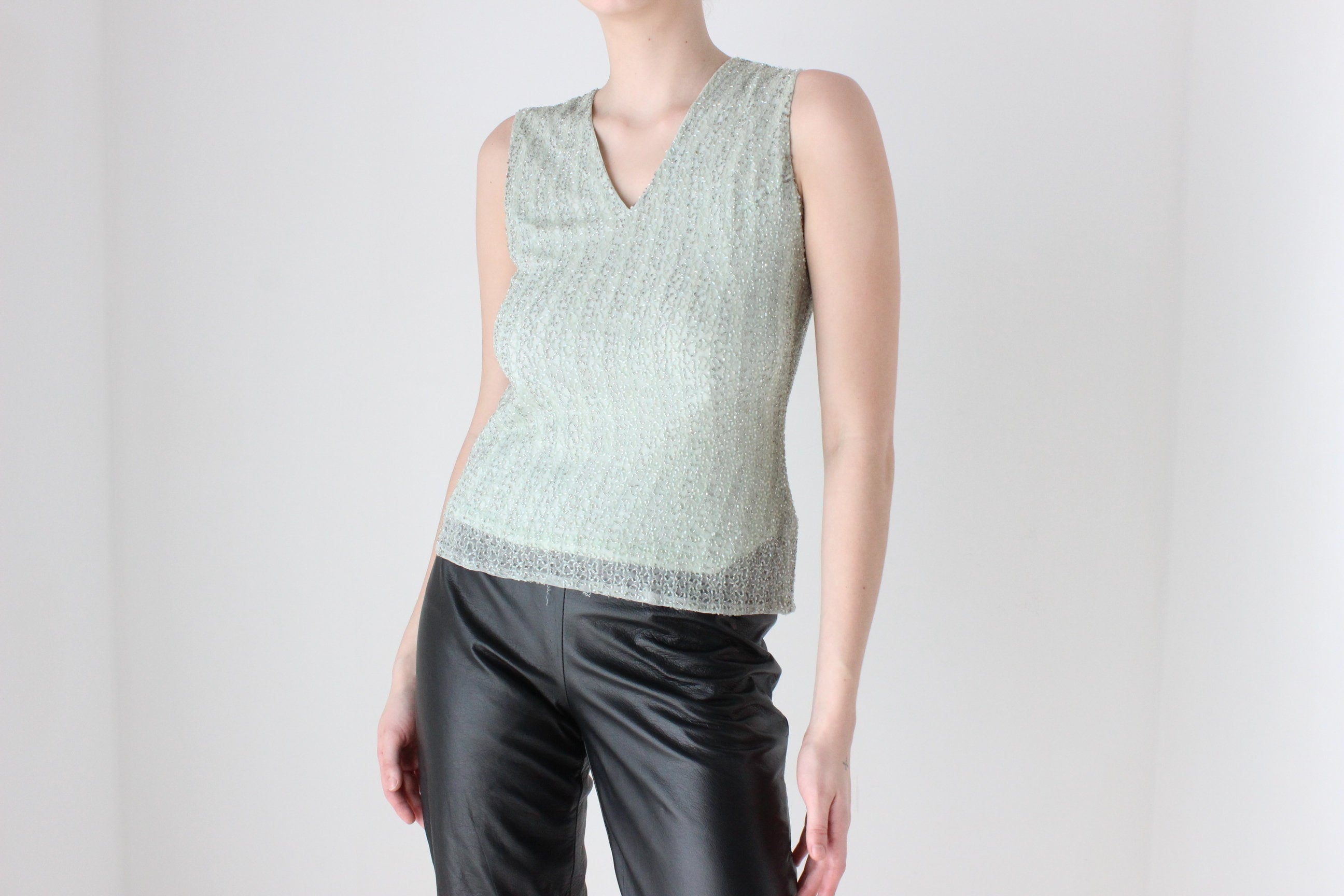 BALLETCORE Y2K Pastel Beaded Mint Green Tank