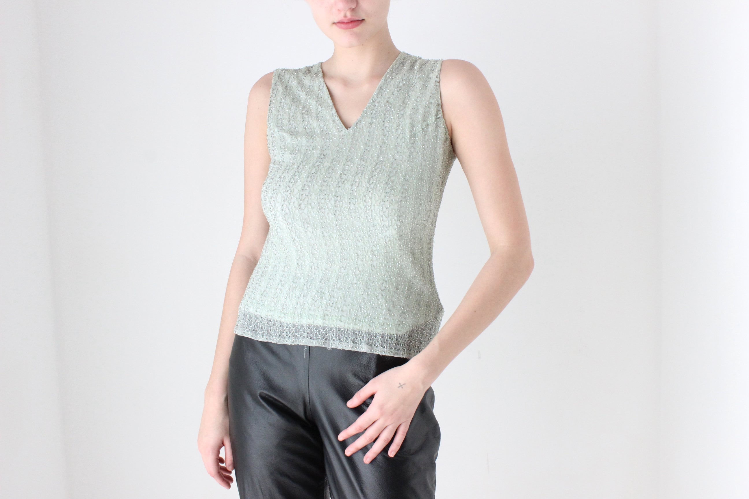 BALLETCORE Y2K Pastel Beaded Mint Green Tank
