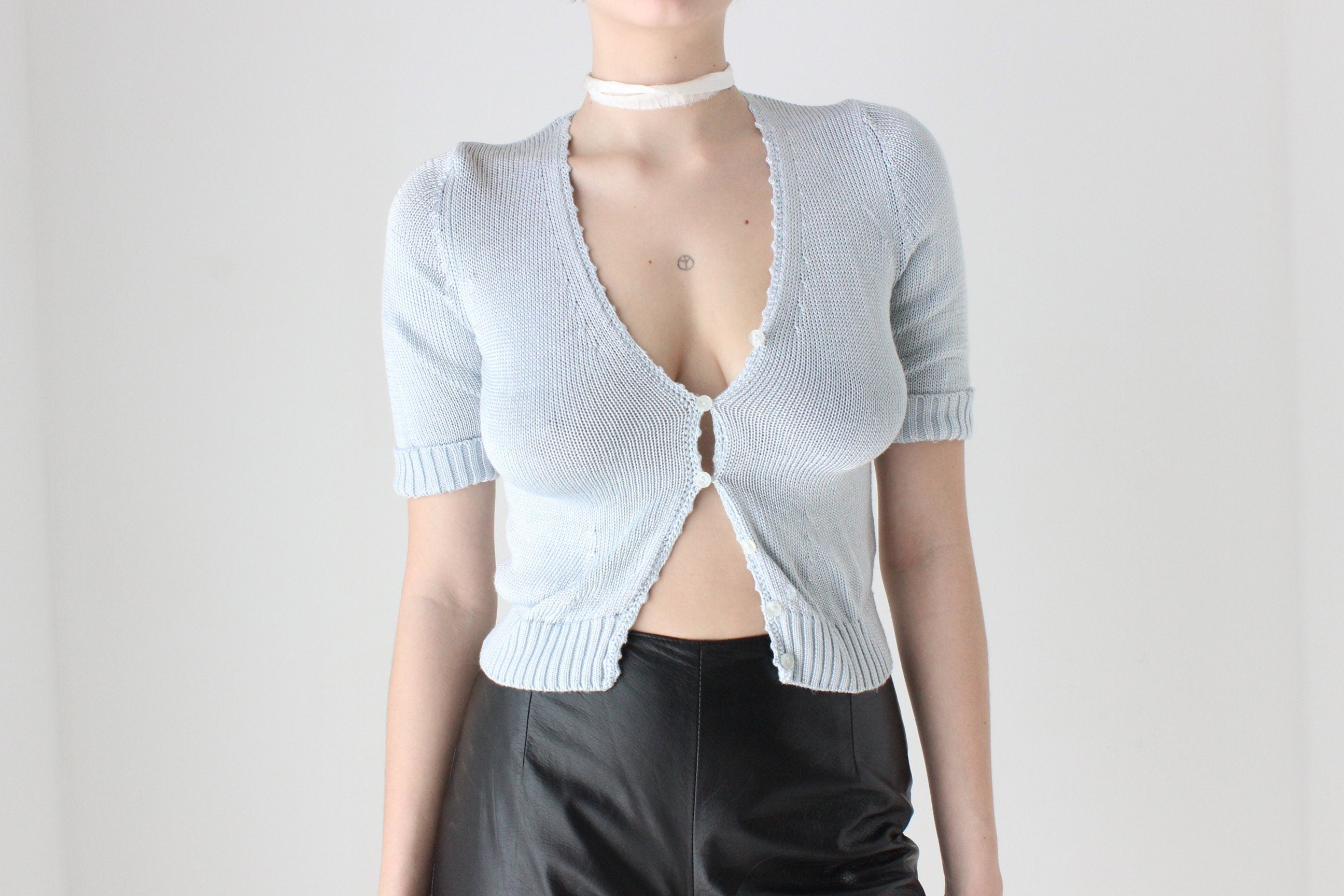 BALLETCORE 90s Pastel Cotton Knit Button Up Top