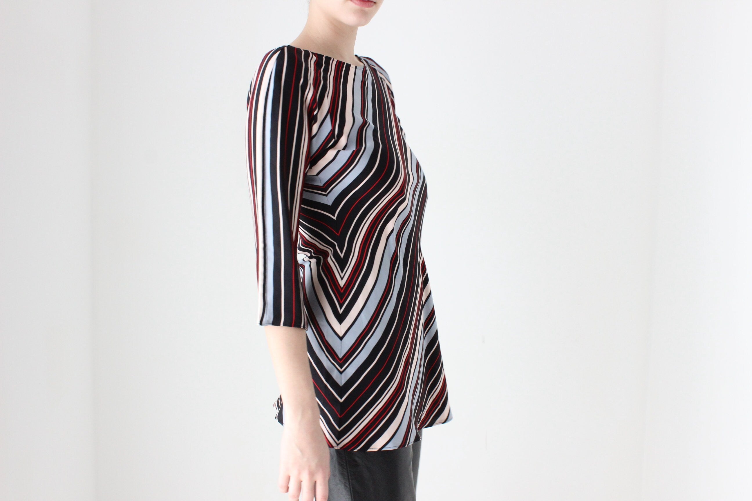 BALLETCORE 2000s Diane Von Furstenberg Striped Modernist Silk Top or Mini