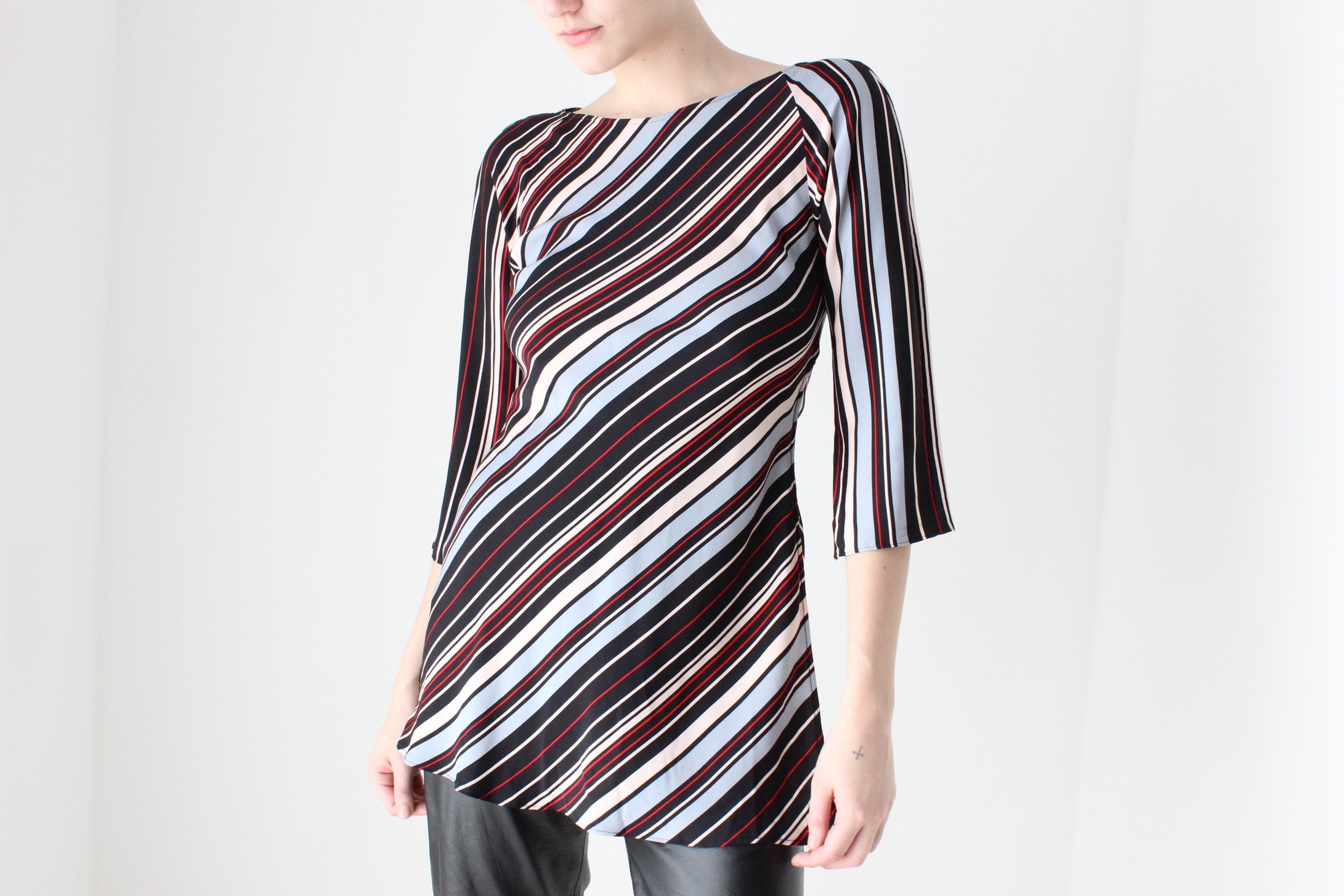 BALLETCORE 2000s Diane Von Furstenberg Striped Modernist Silk Top or Mini