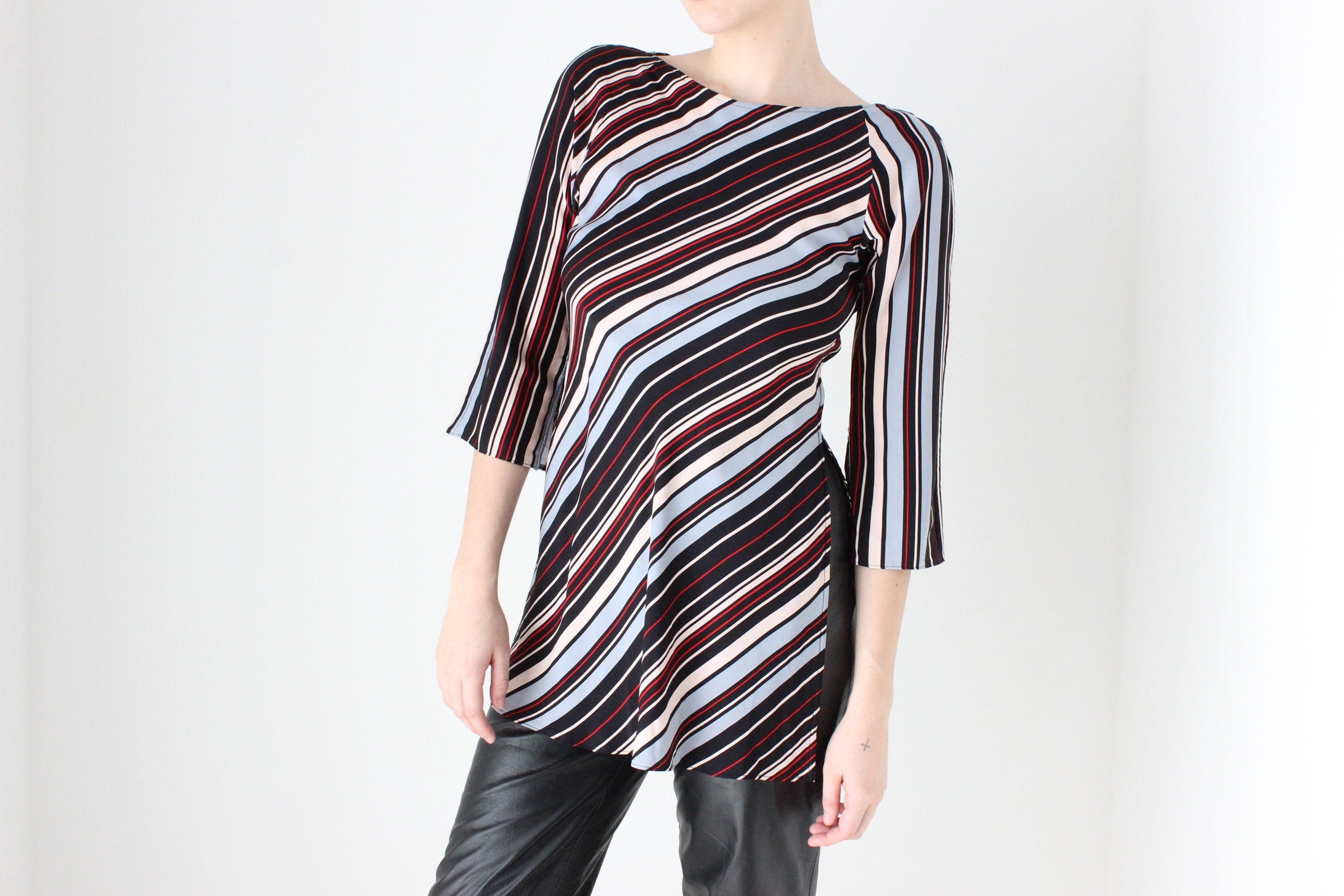 BALLETCORE 2000s Diane Von Furstenberg Striped Modernist Silk Top or Mini