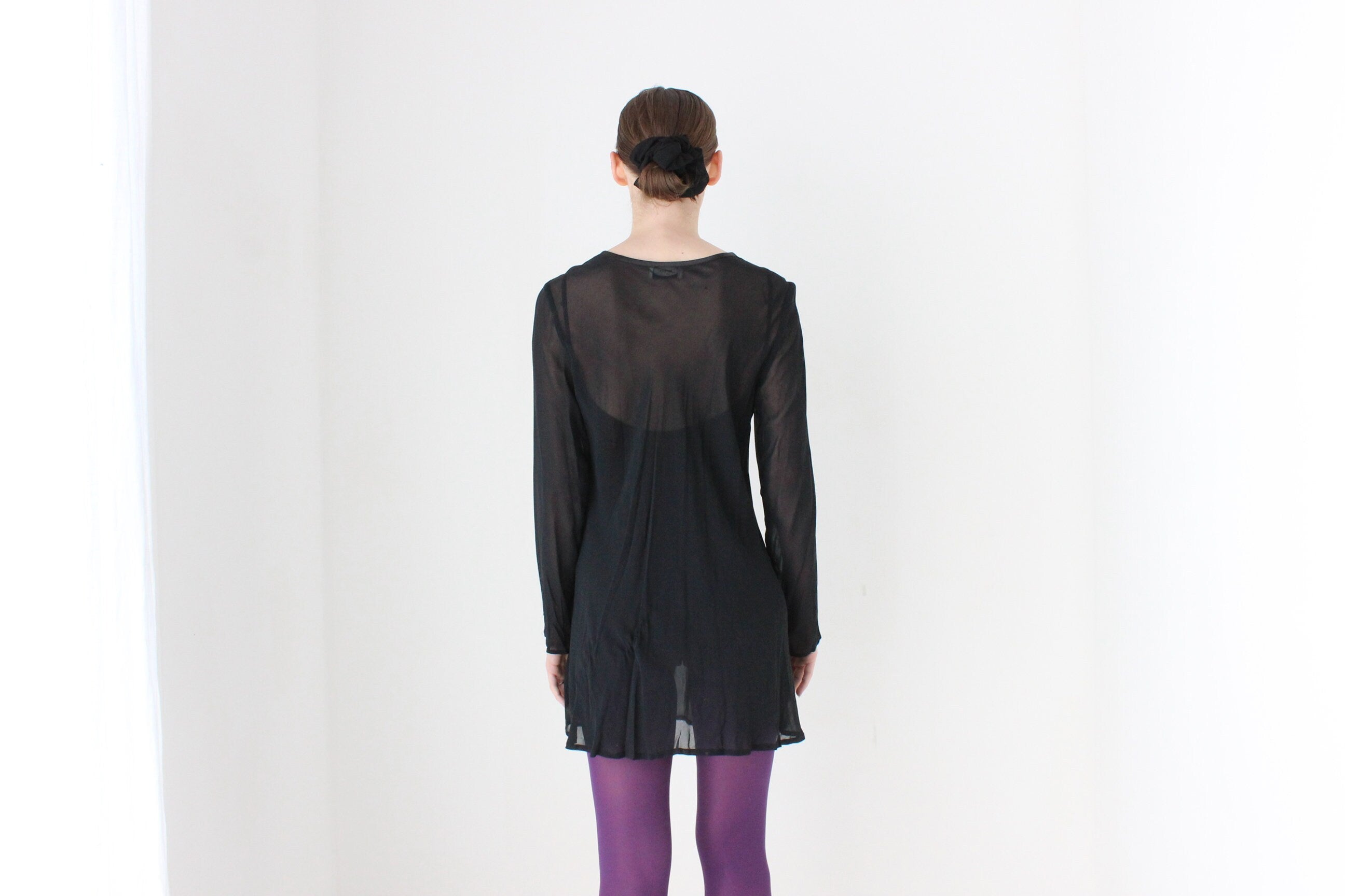 BALLETCORE 90s Black Chiffon Long Sleeve Mini