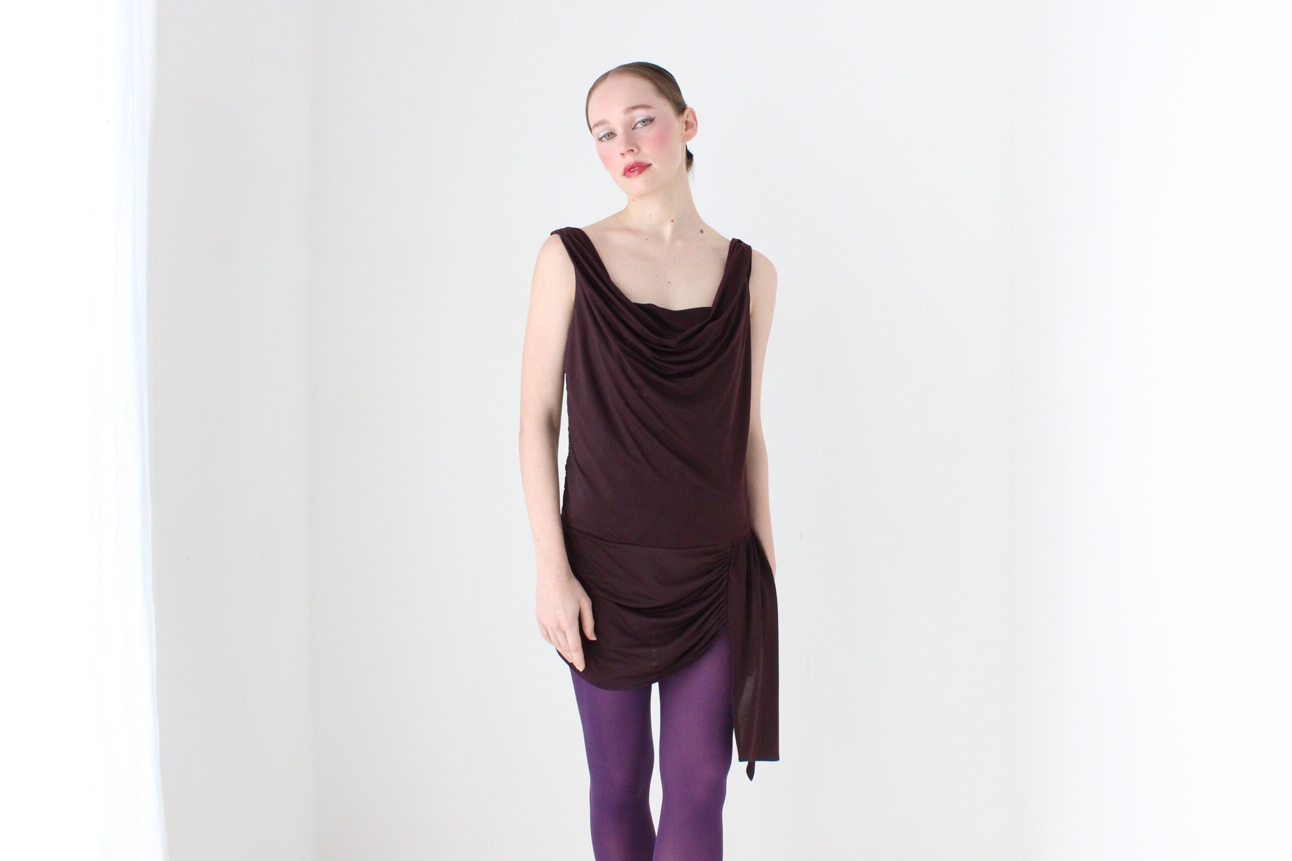 BALLETCORE Y2K Draped Slinky Cowl Neck Mini Dress or Top