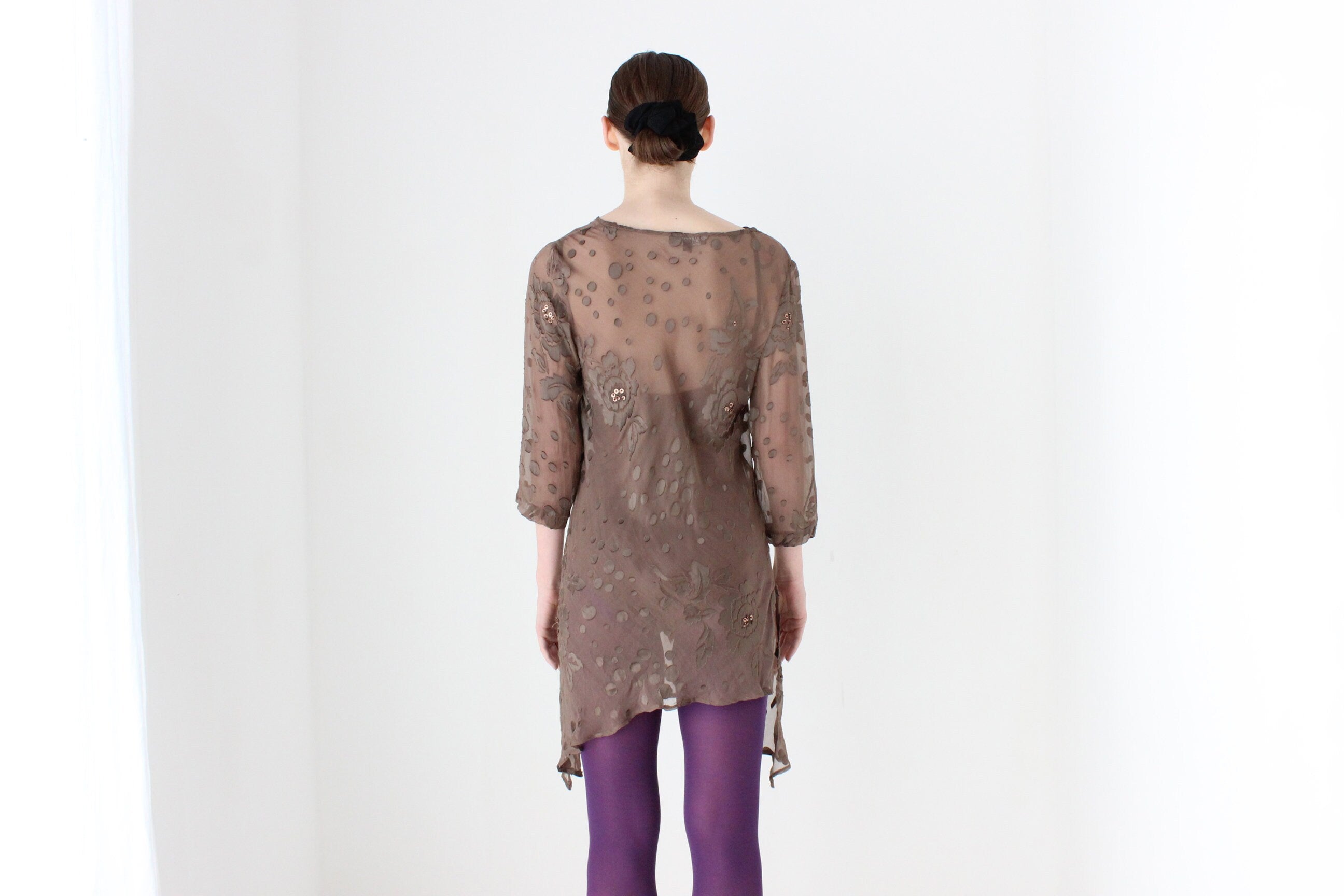 BALLETCORE Y2K Sheer Silk Flutter Cowl Neck Draped Top