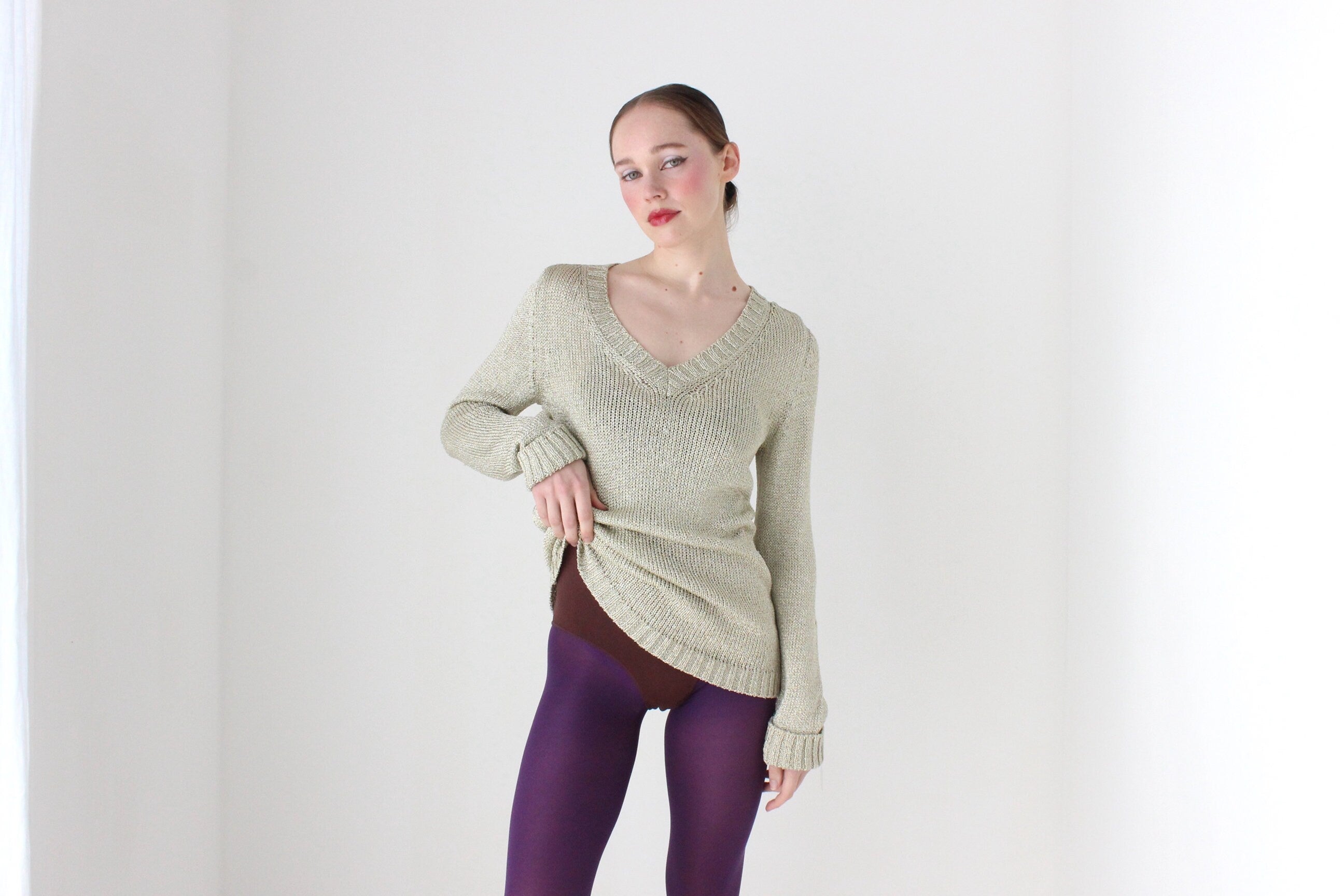 BALLETCORE Y2K Golden Glitter Lurex Knit