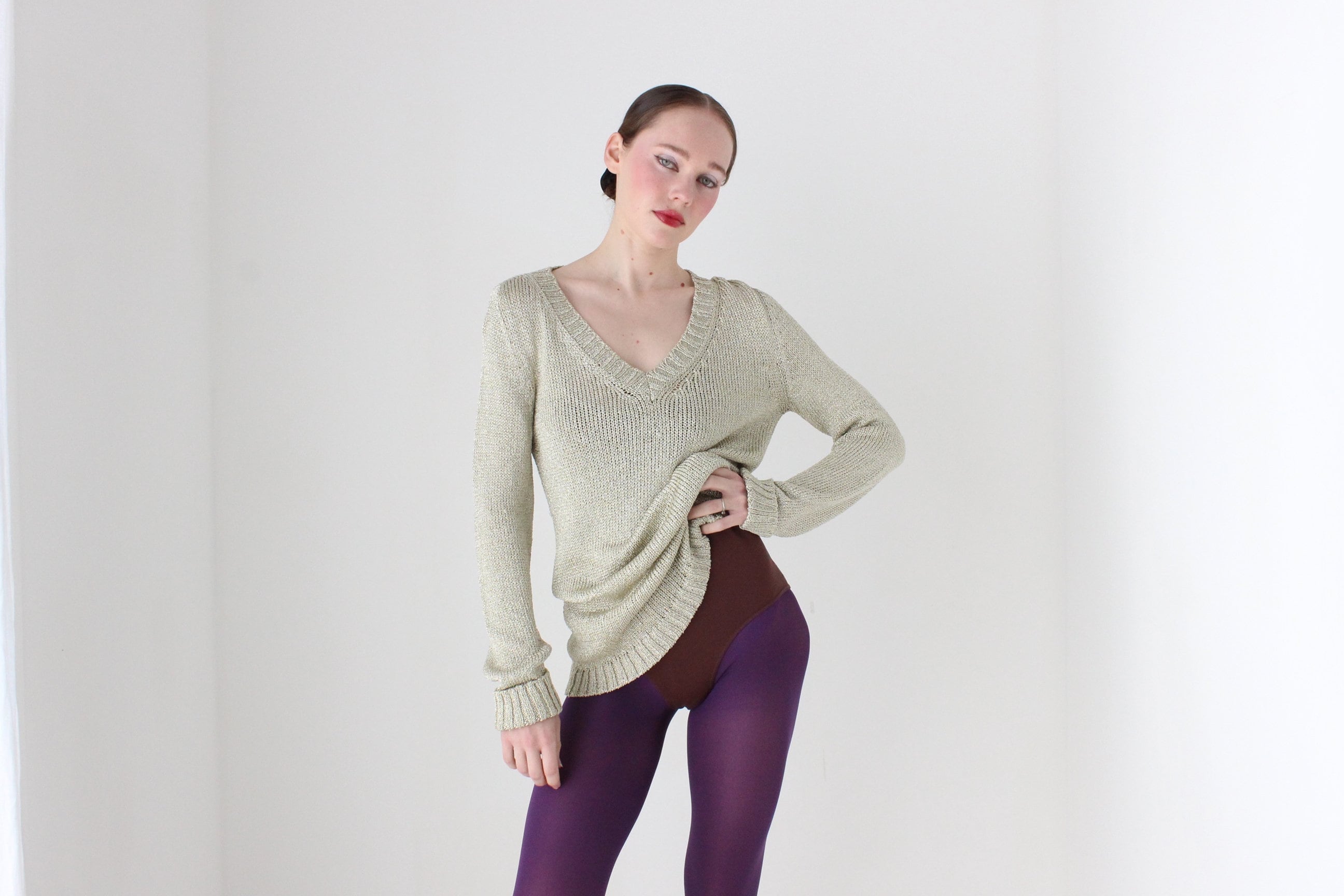 BALLETCORE Y2K Golden Glitter Lurex Knit
