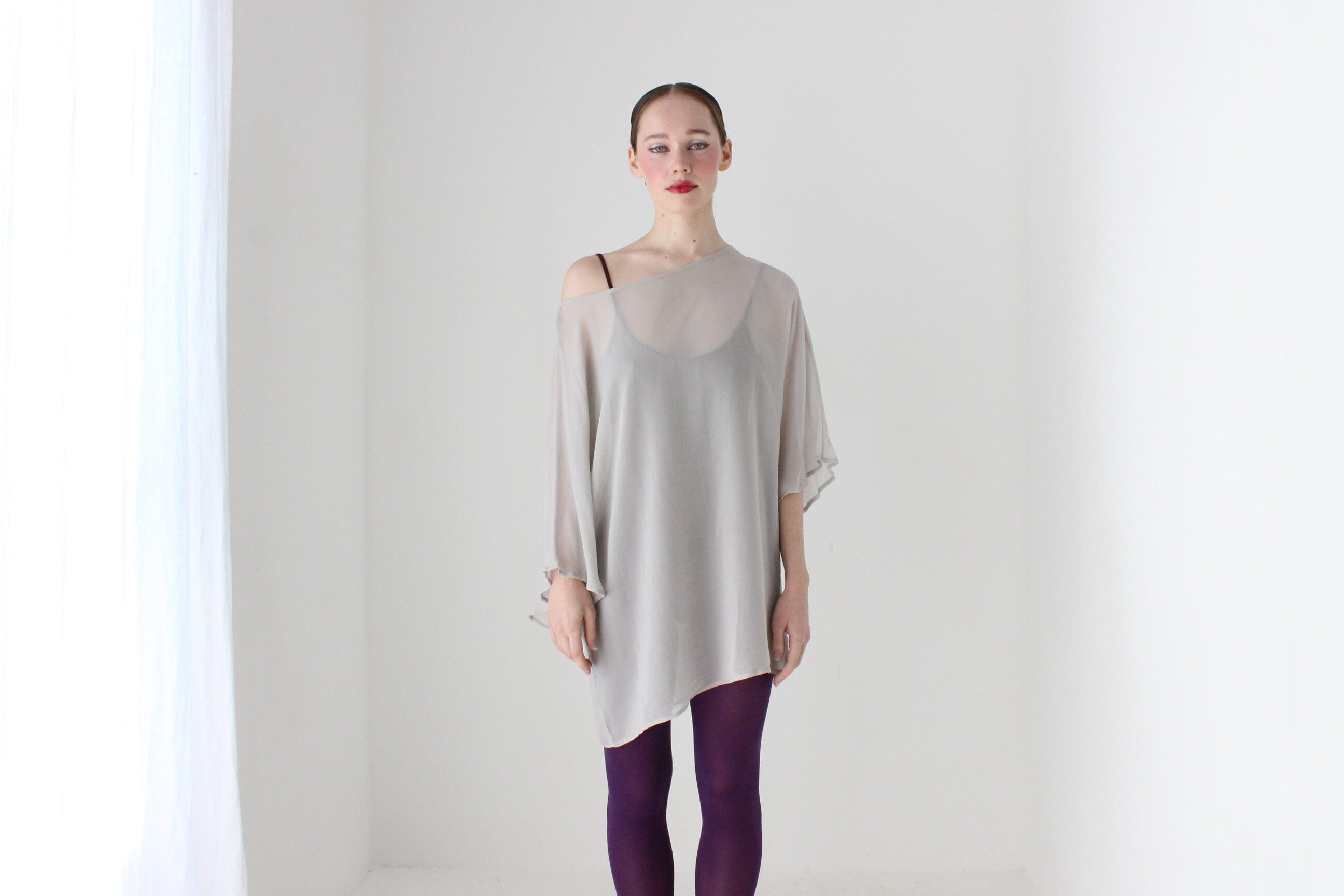 BALLETCORE 2000s Pure Silk Floaty Sheer Kimono Sleeve Top
