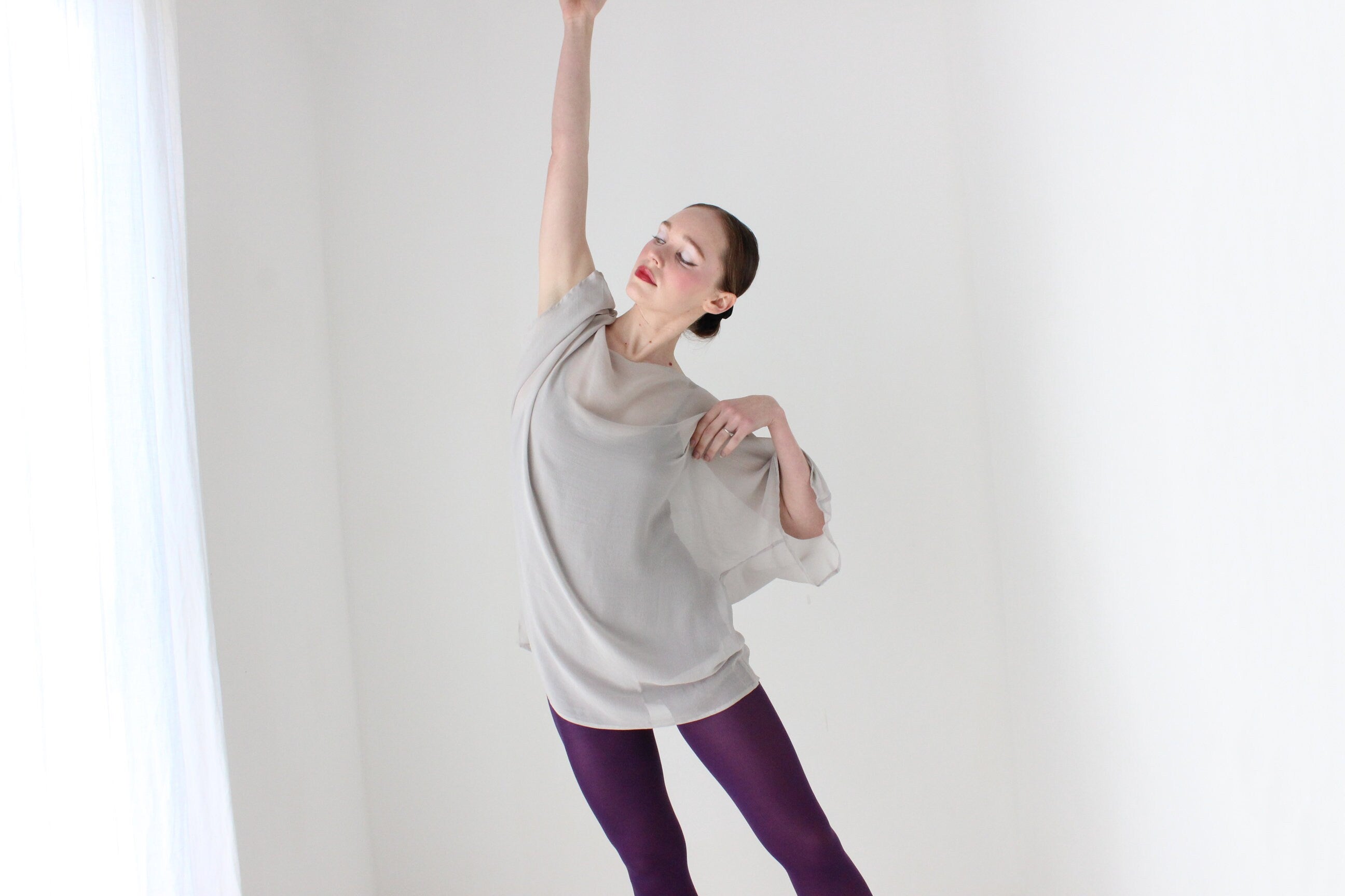BALLETCORE 2000s Pure Silk Floaty Sheer Kimono Sleeve Top