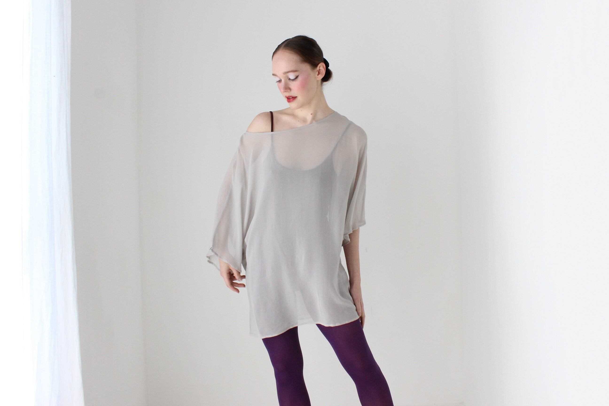 BALLETCORE 2000s Pure Silk Floaty Sheer Kimono Sleeve Top