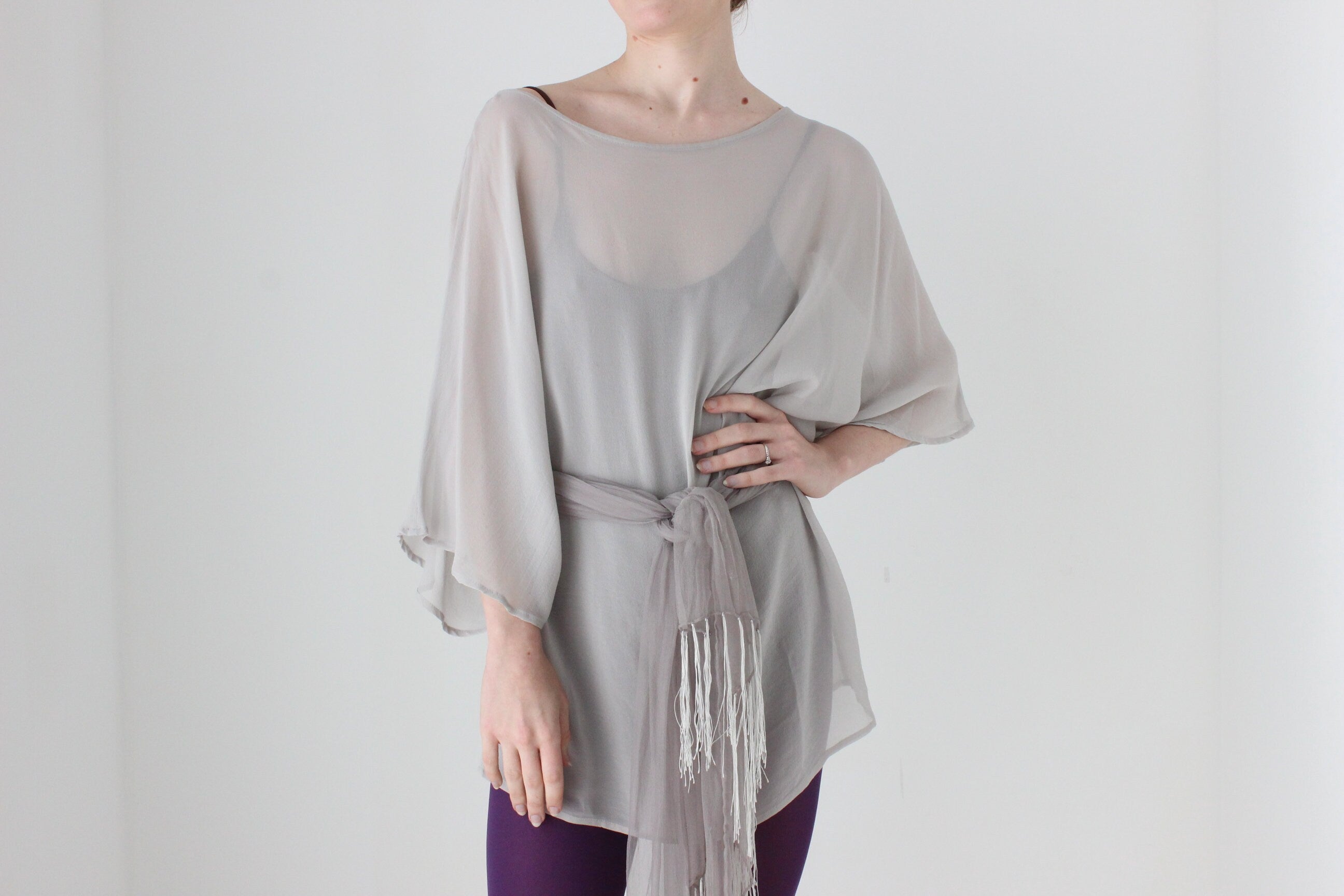 BALLETCORE 2000s Pure Silk Floaty Sheer Kimono Sleeve Top