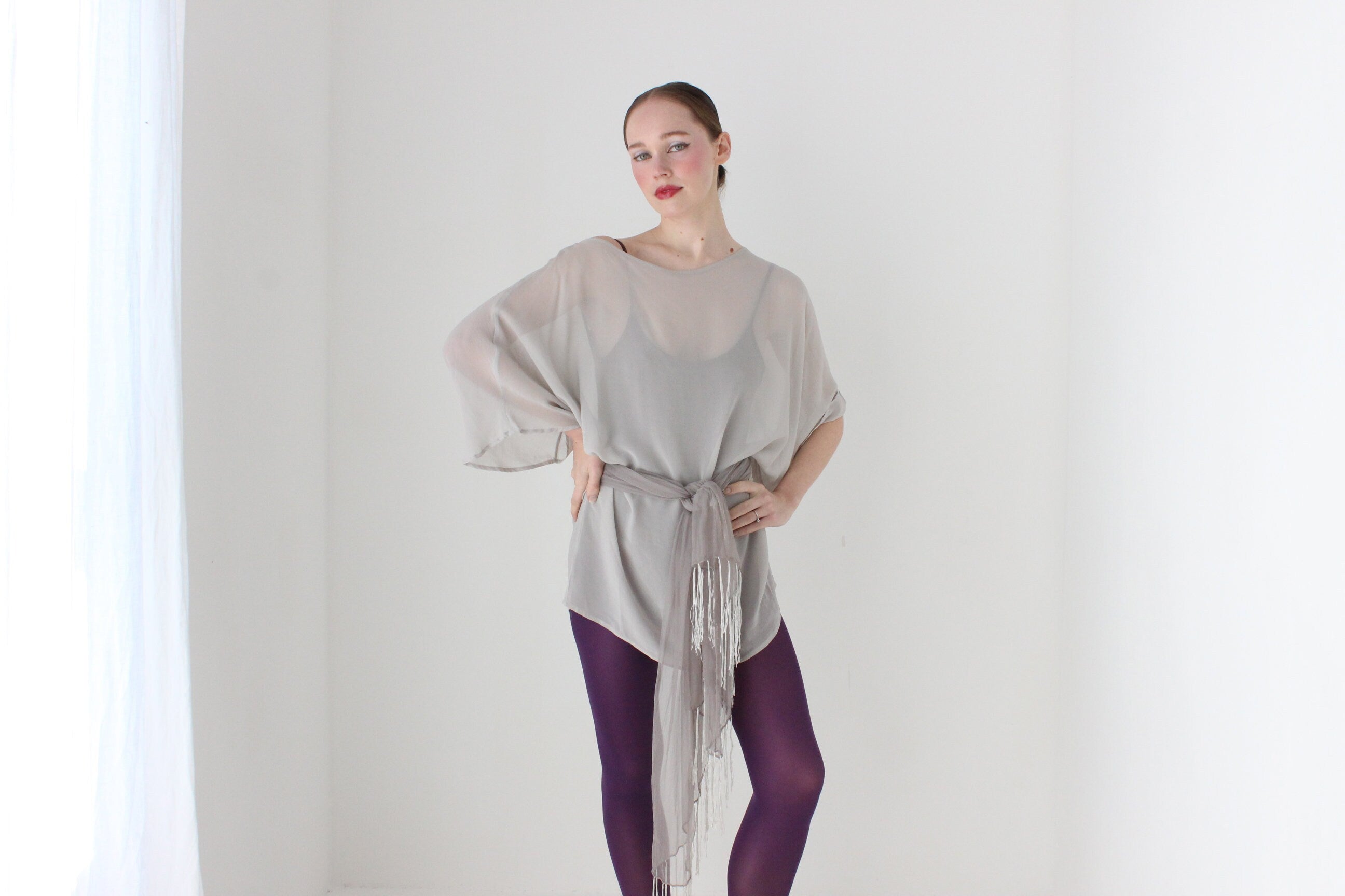 BALLETCORE 2000s Pure Silk Floaty Sheer Kimono Sleeve Top