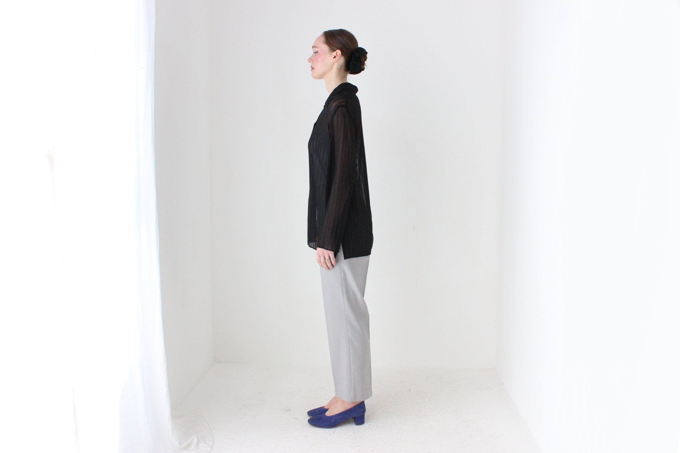 BALLETCORE 90s Sheer Mesh Black Oversized Shirt