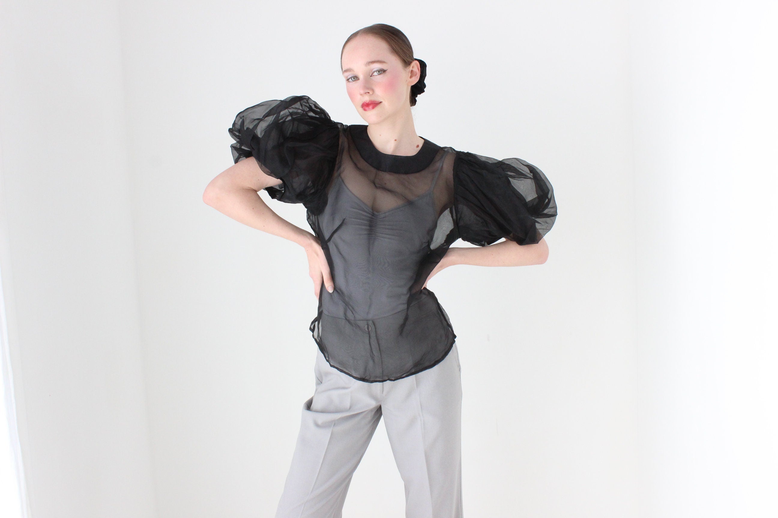 BALLETCORE Custom Made Organza Puff Shoulder Top