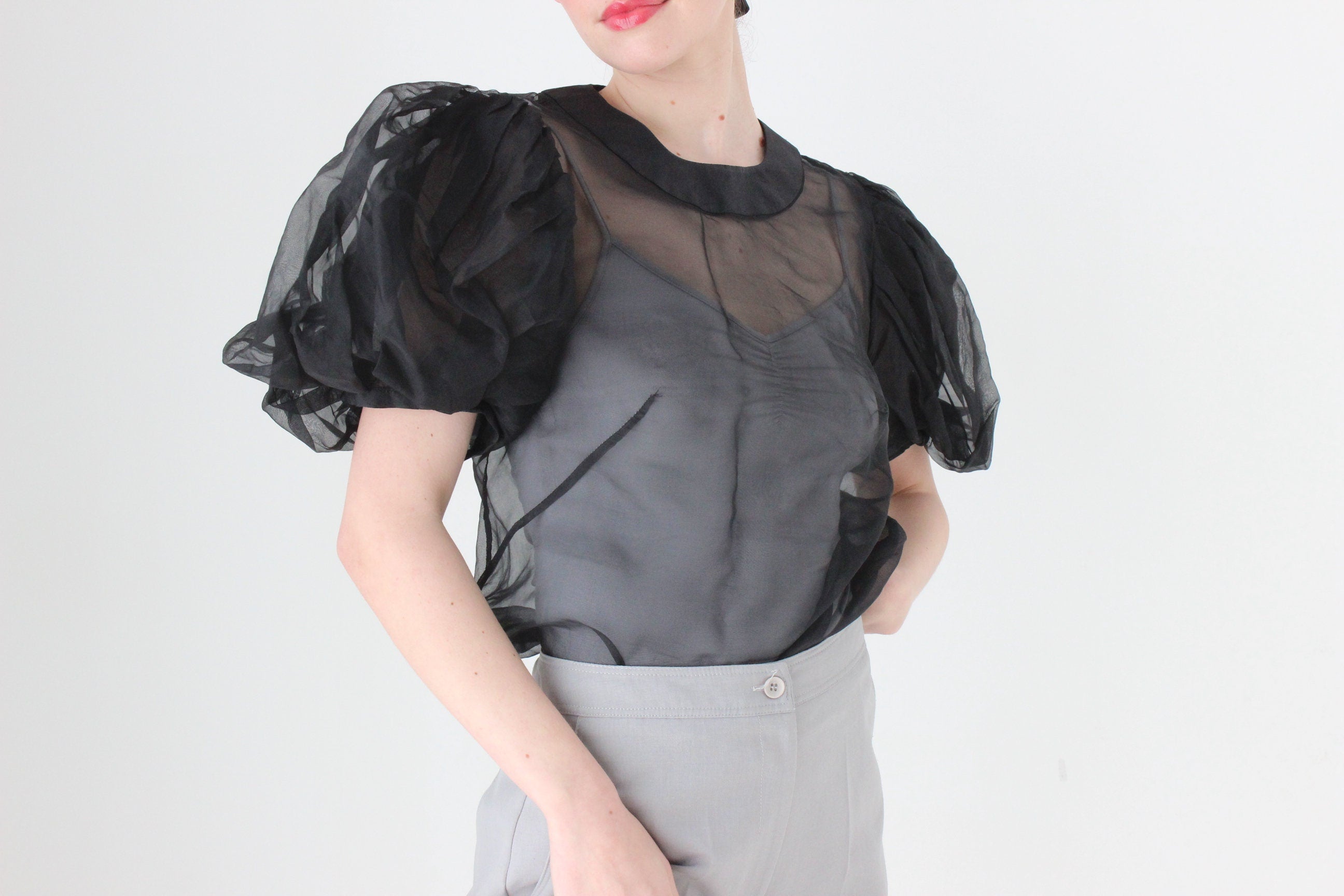 BALLETCORE Custom Made Organza Puff Shoulder Top