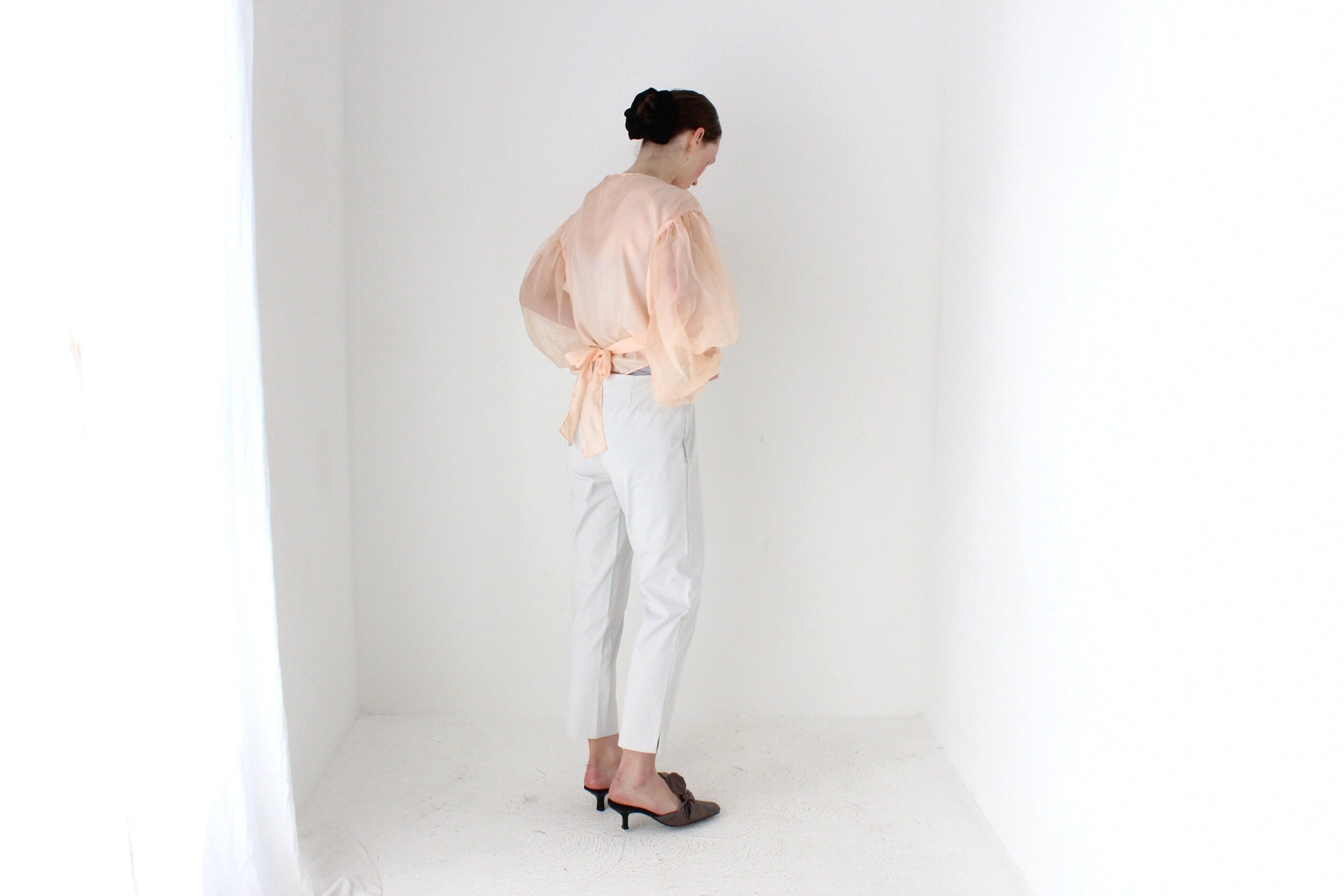 BALLETCORE Anna Cordell Pure Silk Organza Puff Blouson Sleeve Wrap Top