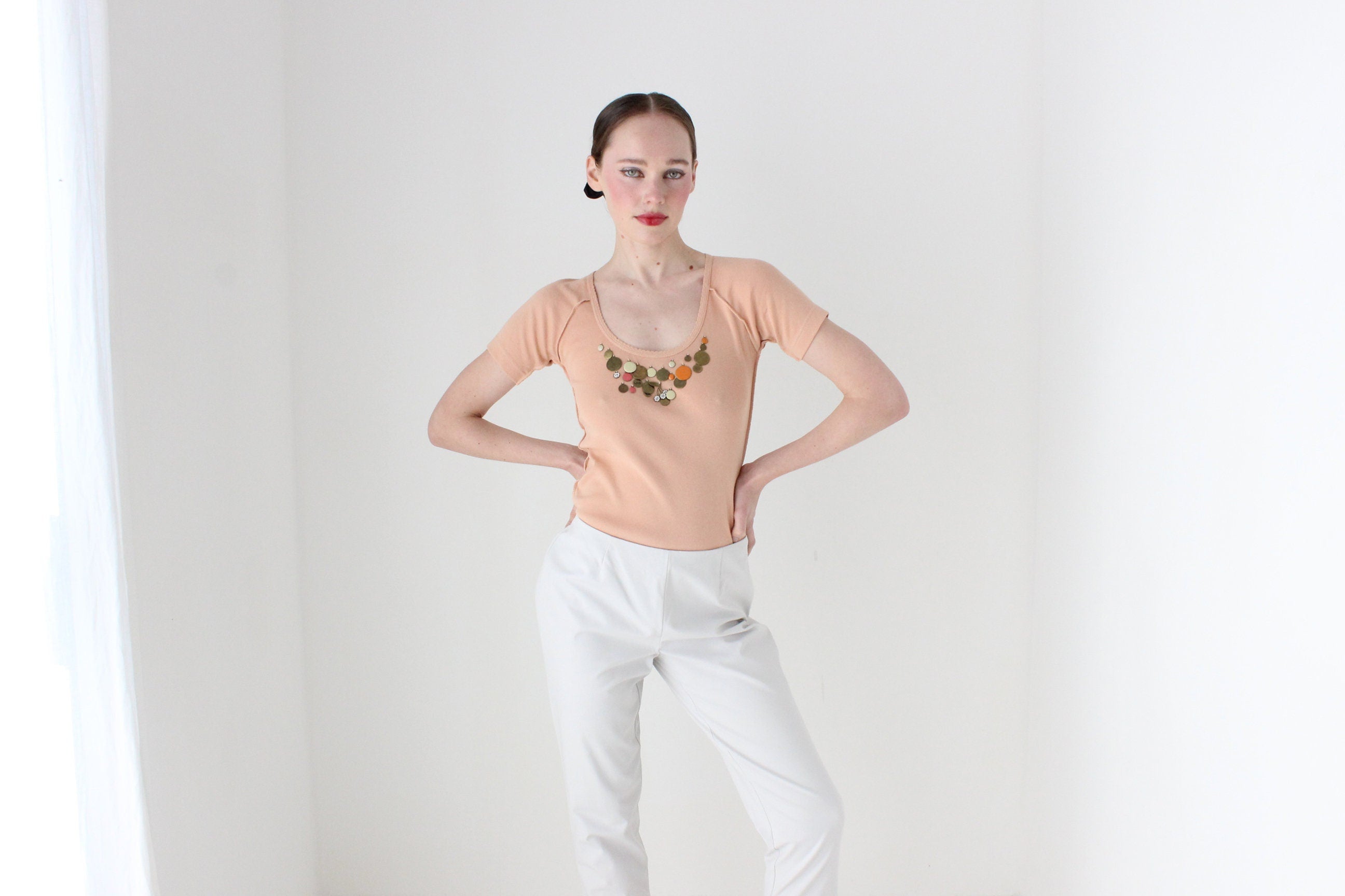 BALLETCORE Sonia Rykiel Scoop Neck Tee w/ Brass Charms