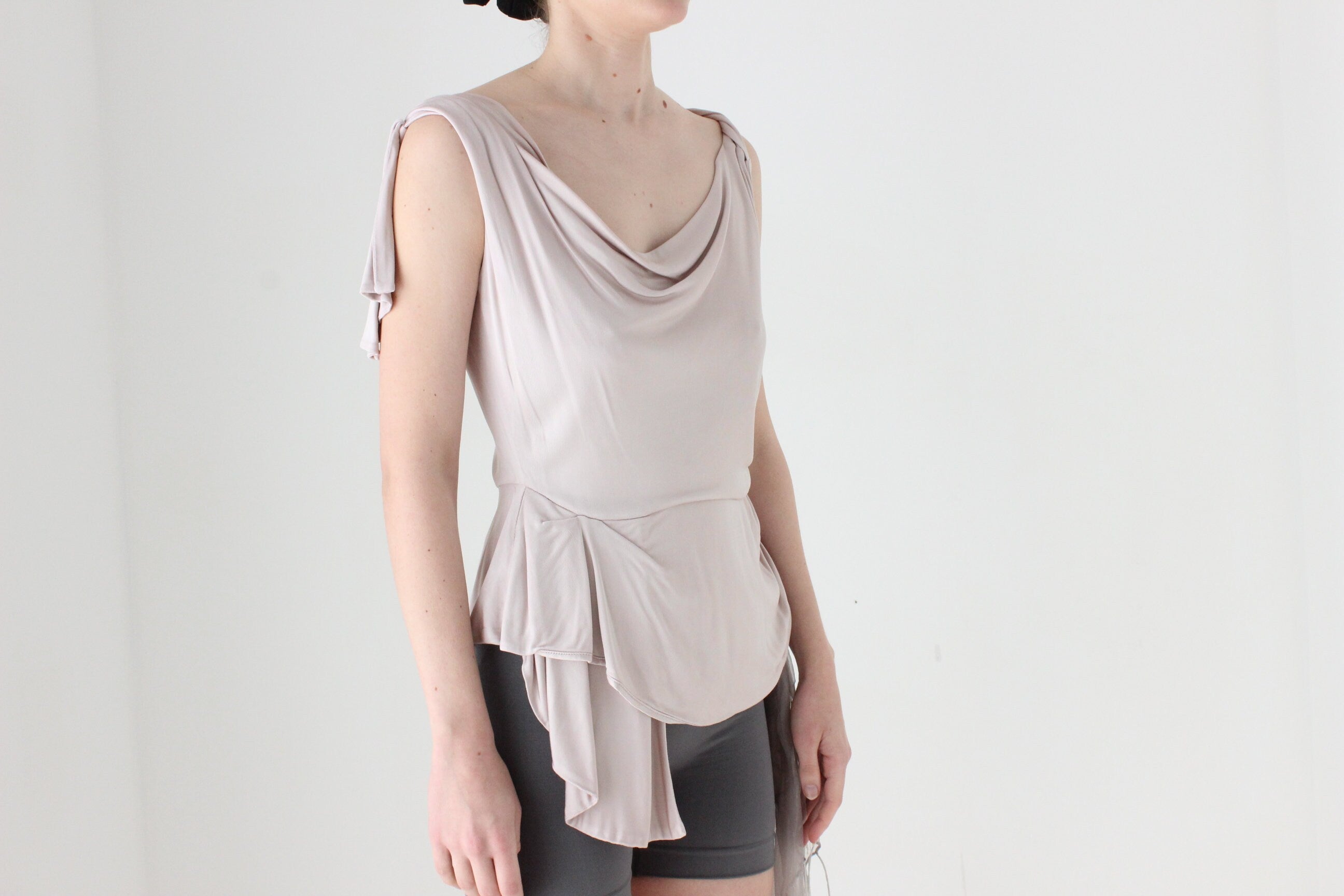 BALLETCORE Y2K Draped Palest Pink Asymmetric Textural Top