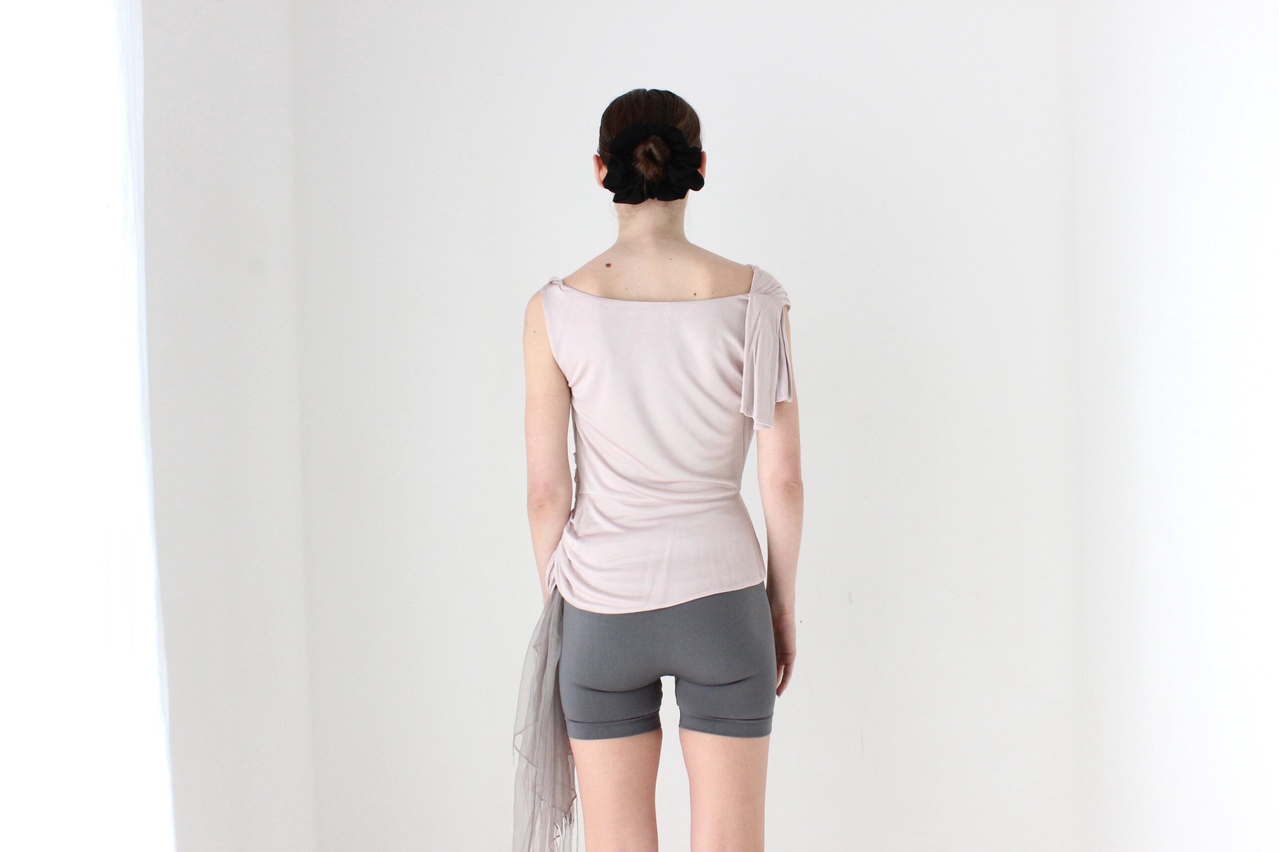 BALLETCORE Y2K Draped Palest Pink Asymmetric Textural Top