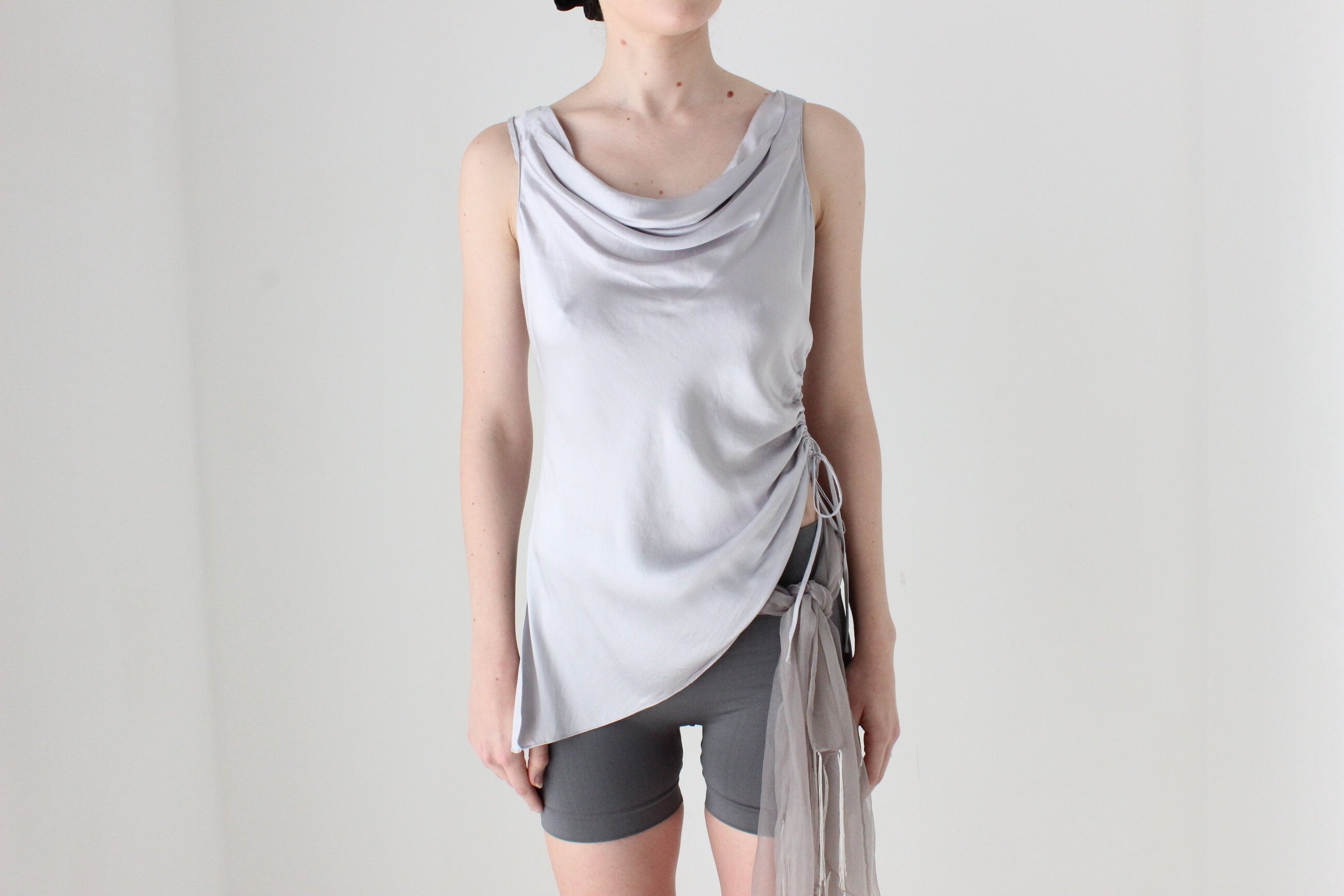BALLETCORE Y2K Pure Silk Cowl Neck Asymmetric Top