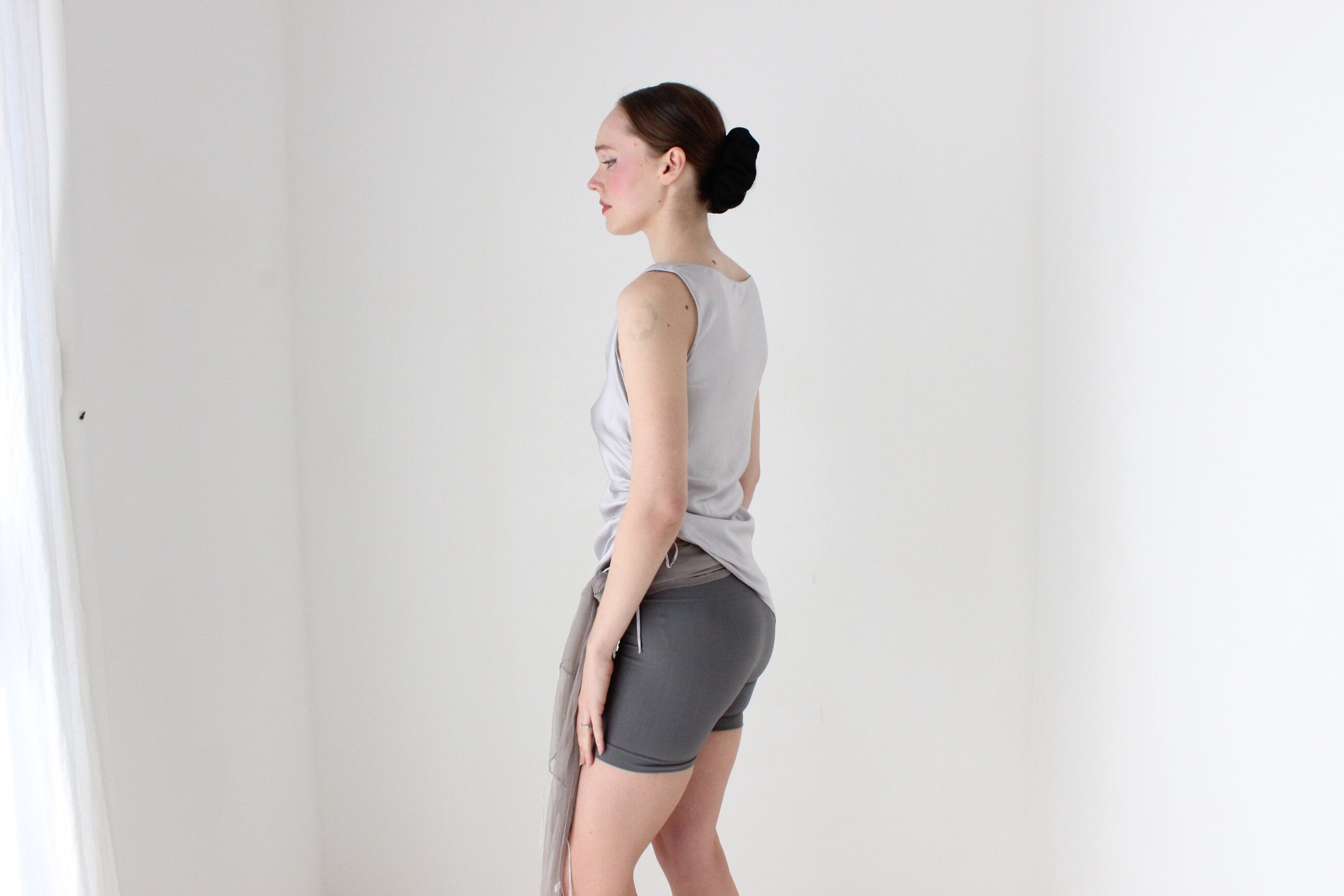 BALLETCORE Y2K Pure Silk Cowl Neck Asymmetric Top