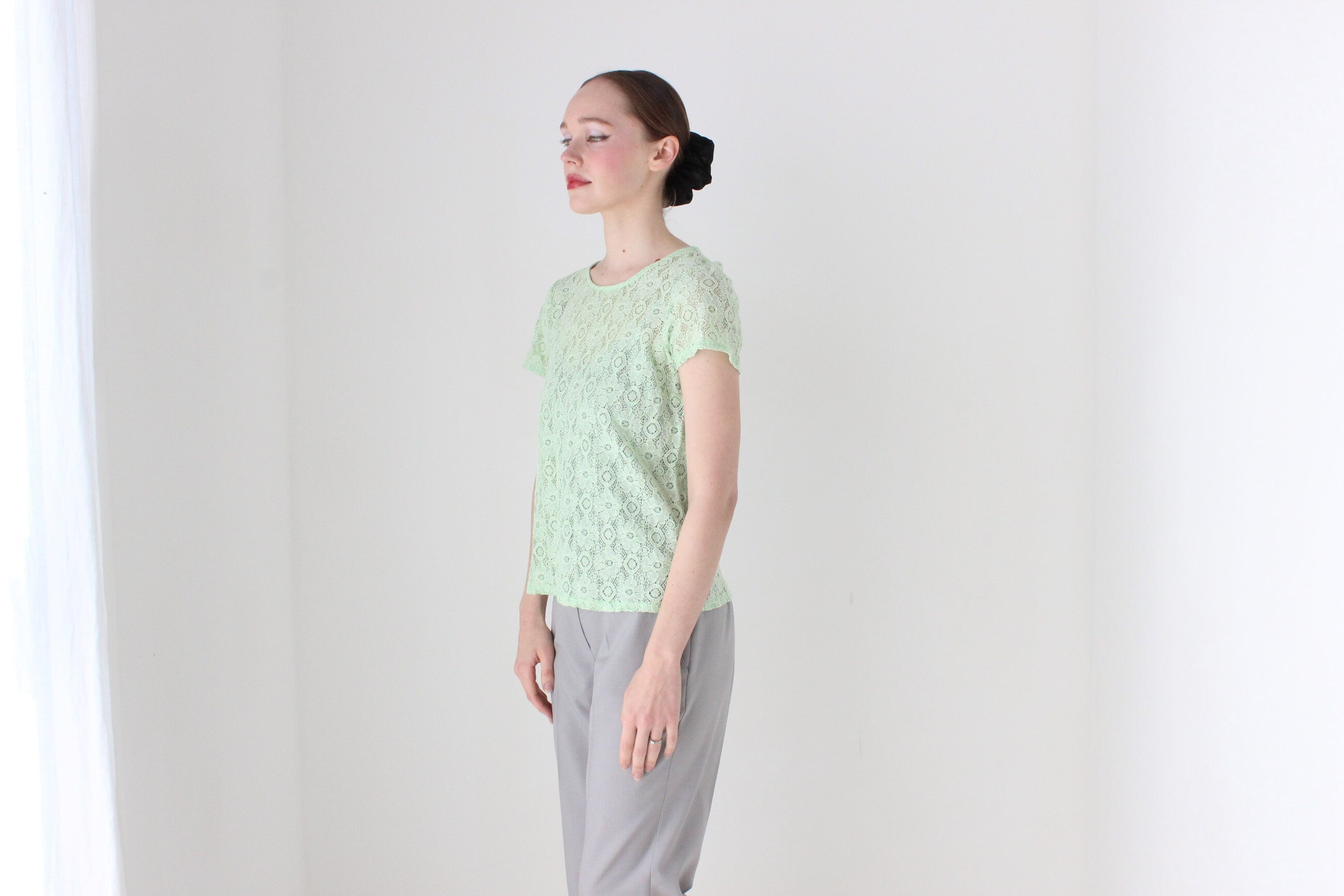 BALLETCORE 90s Mint Green Sheer Lace Tee