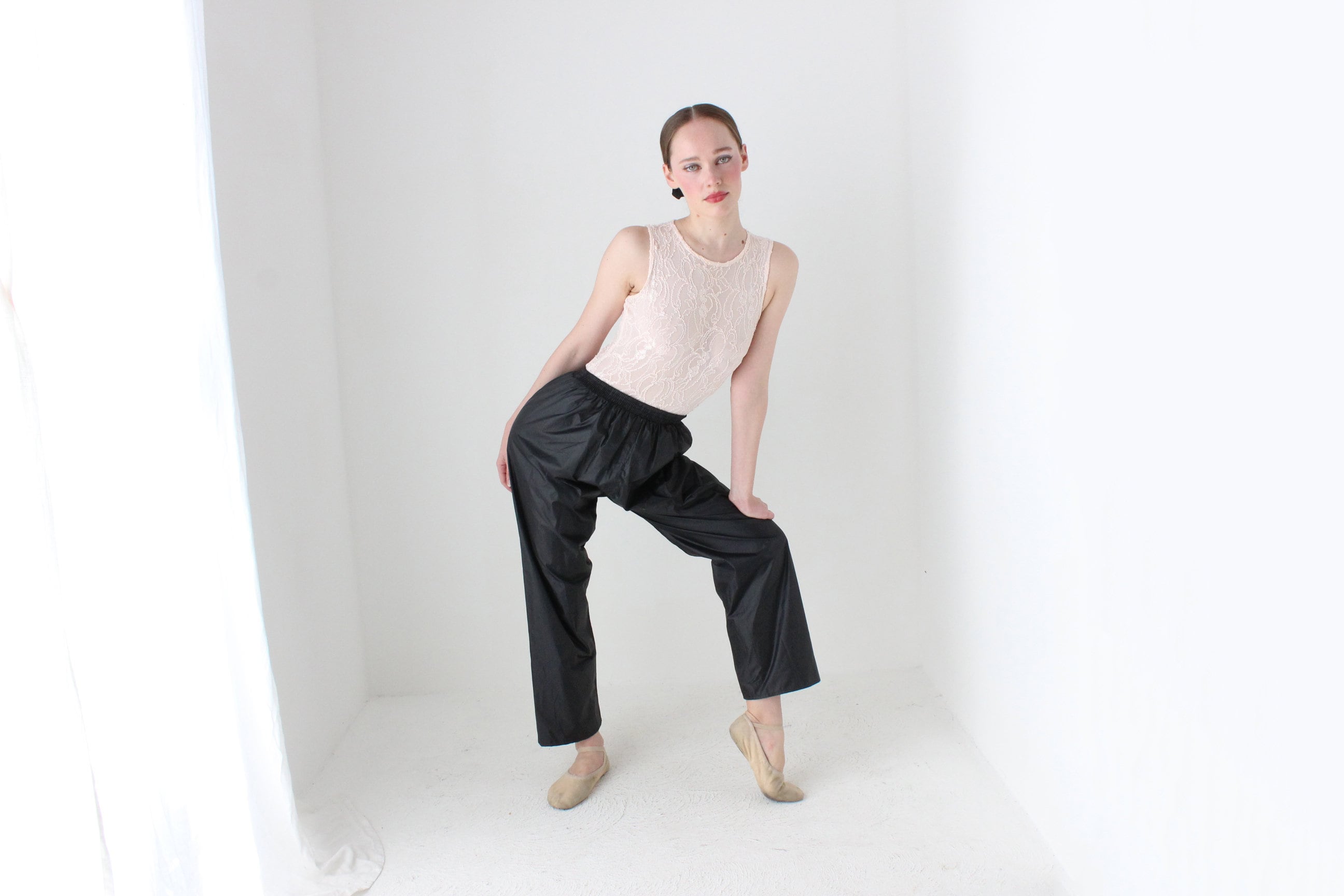 BALLETCORE 80s Palest Pink Sheer Lace Mesh Bodysuit