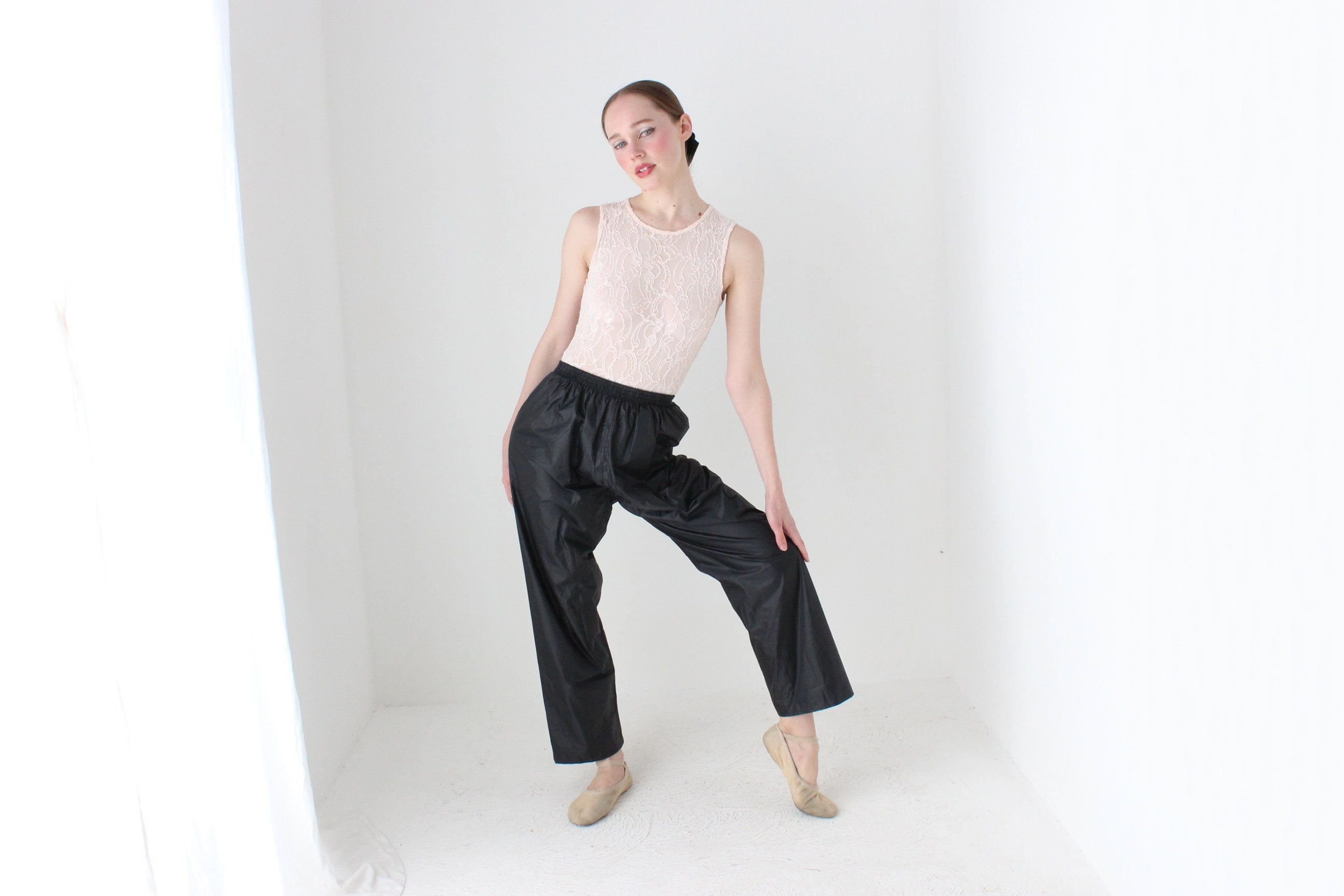 BALLETCORE 80s Palest Pink Sheer Lace Mesh Bodysuit