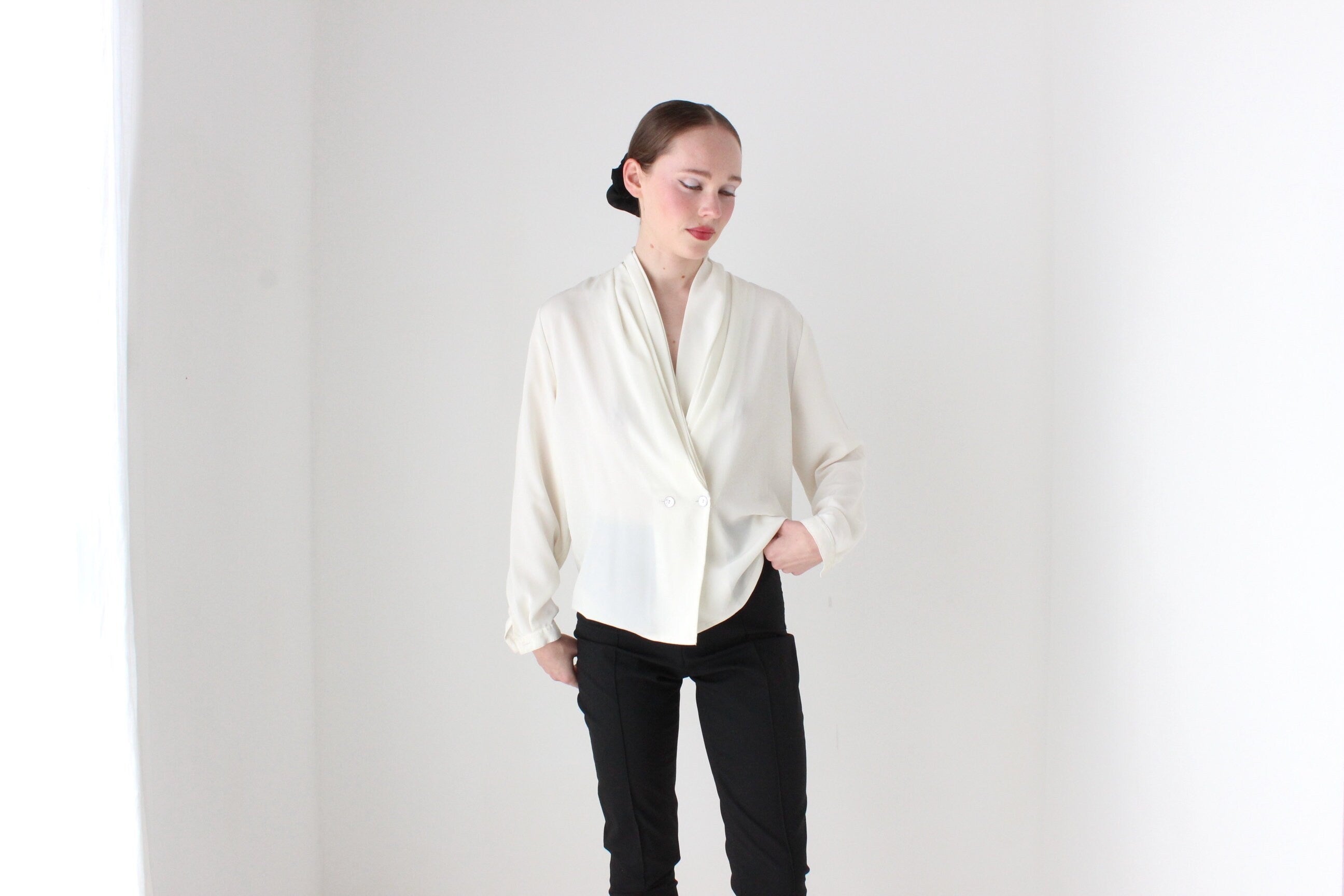 BALLETCORE 80s Draped Neck Feminine Blouse