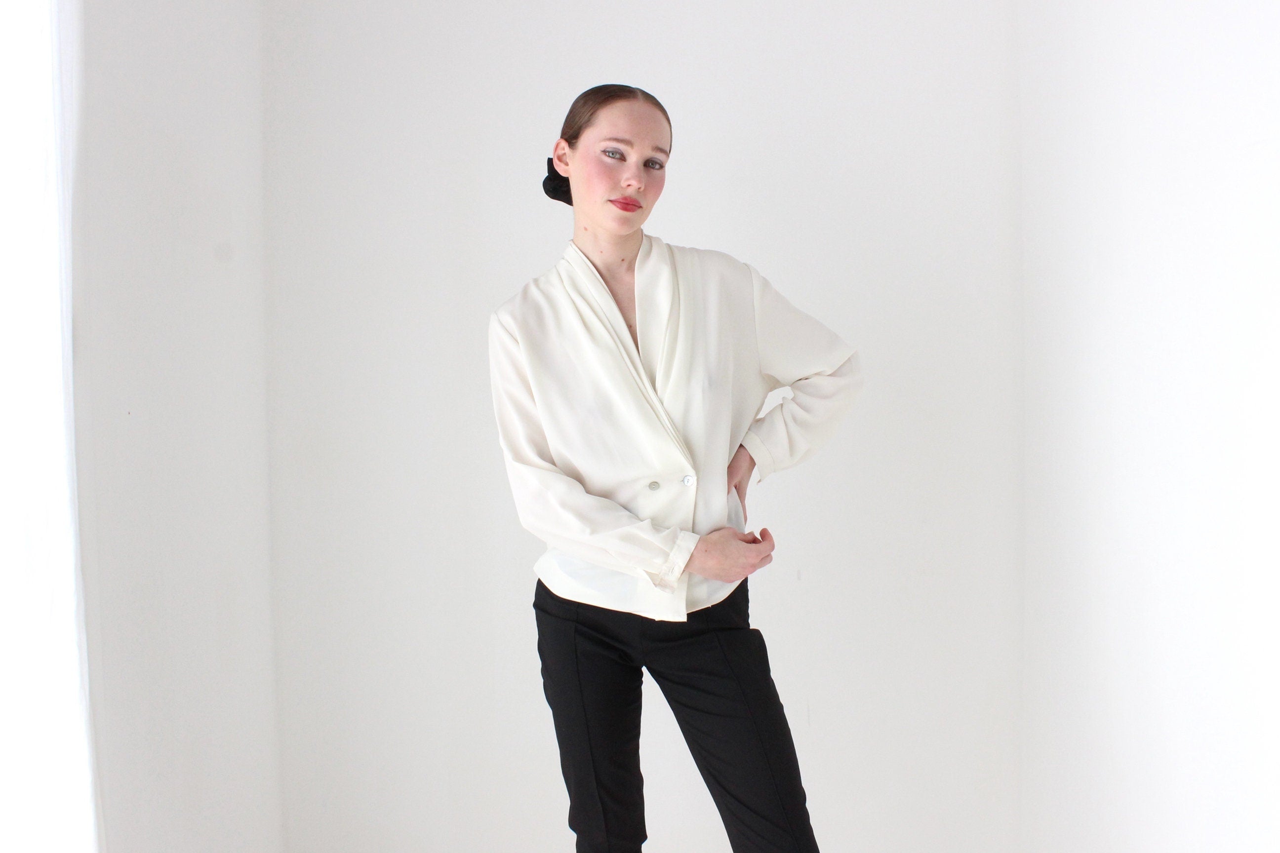 BALLETCORE 80s Draped Neck Feminine Blouse