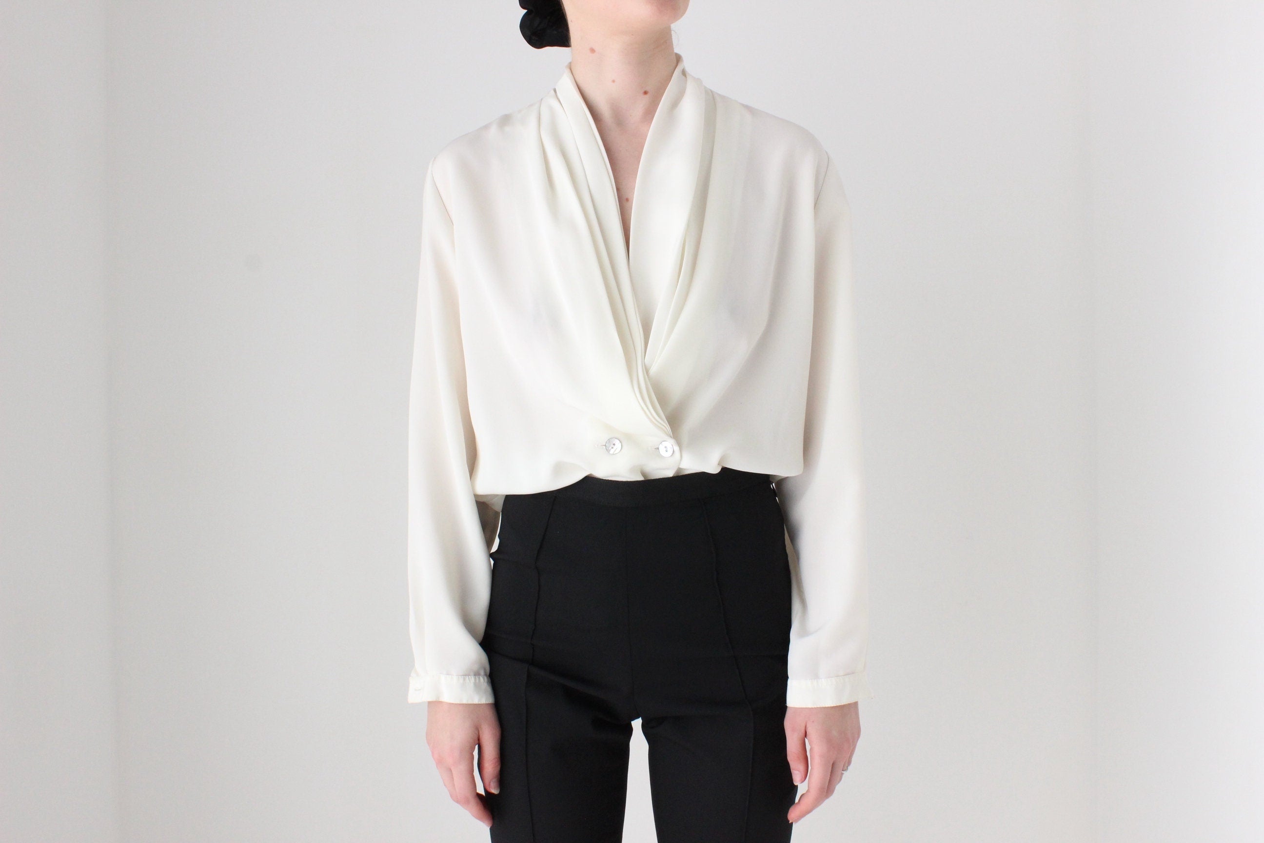 BALLETCORE 80s Draped Neck Feminine Blouse