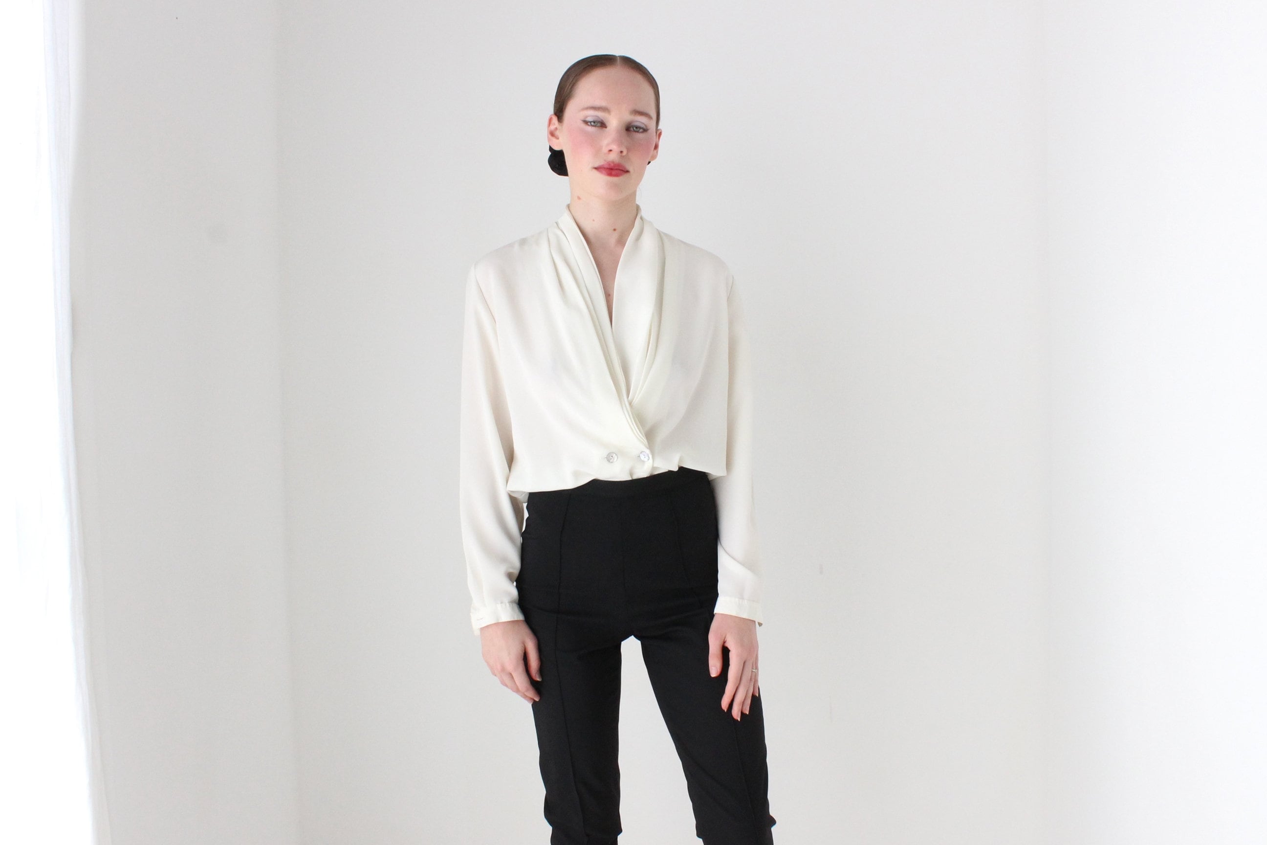 BALLETCORE 80s Draped Neck Feminine Blouse