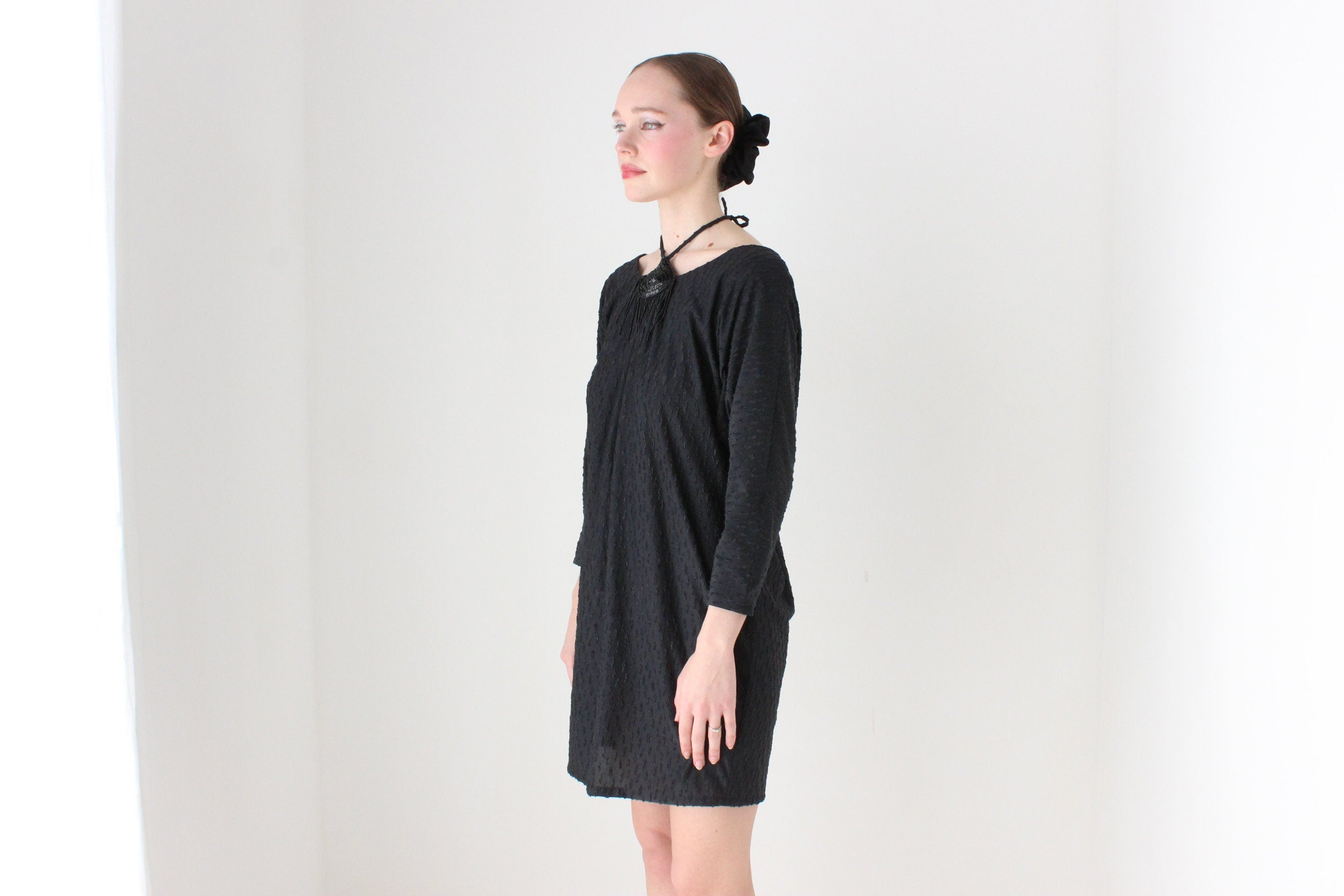 BALLETCORE 80s Designer Batwing Cocoon Mini w/ Sequin Halter Detail