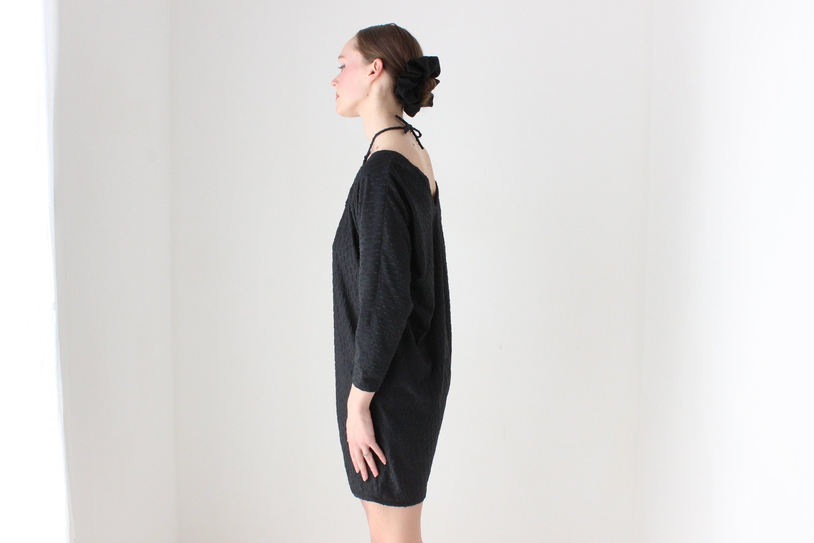 BALLETCORE 80s Designer Batwing Cocoon Mini w/ Sequin Halter Detail