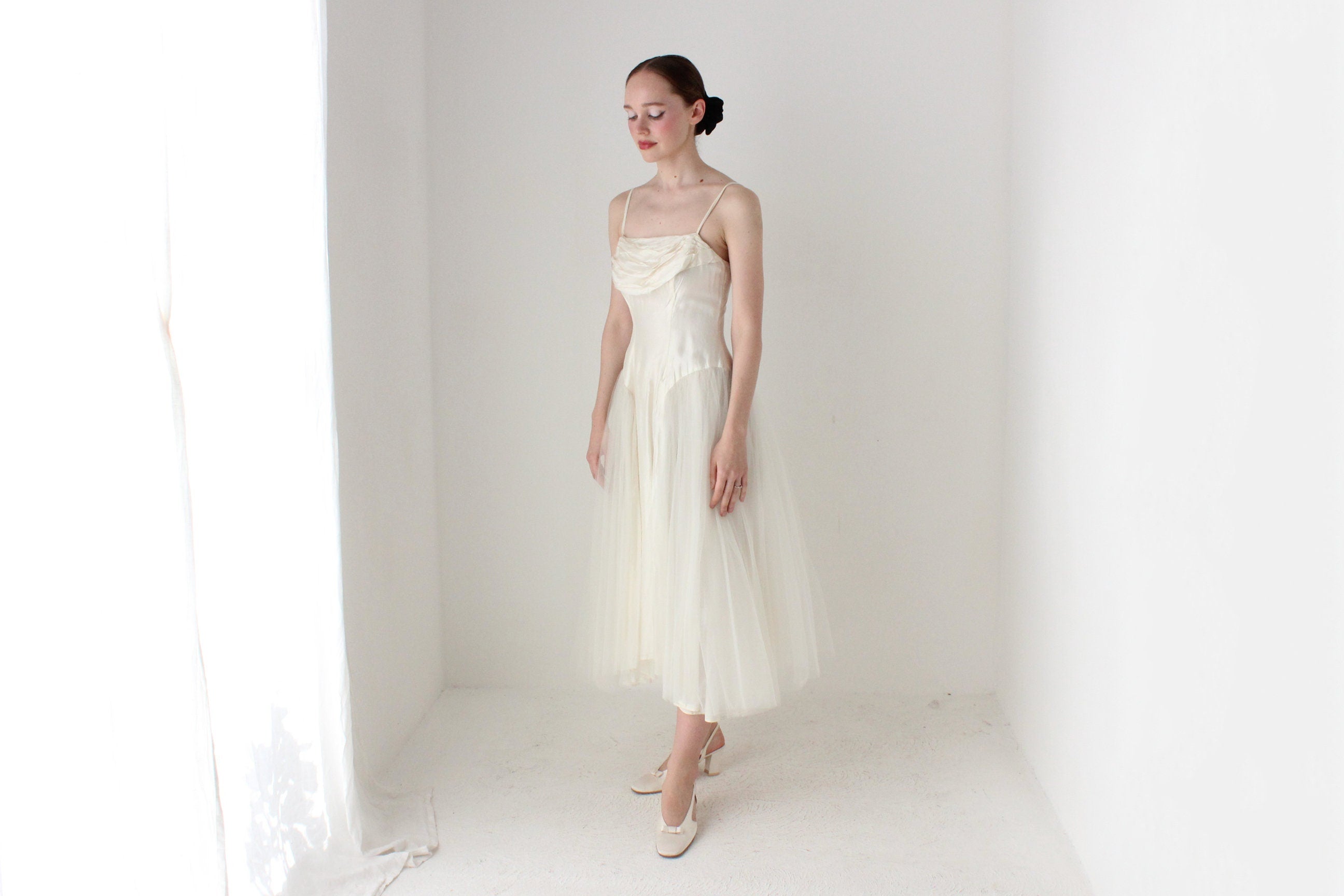 BALLETCORE 1950s Silk & Tulle Hand Made Wedding Dress