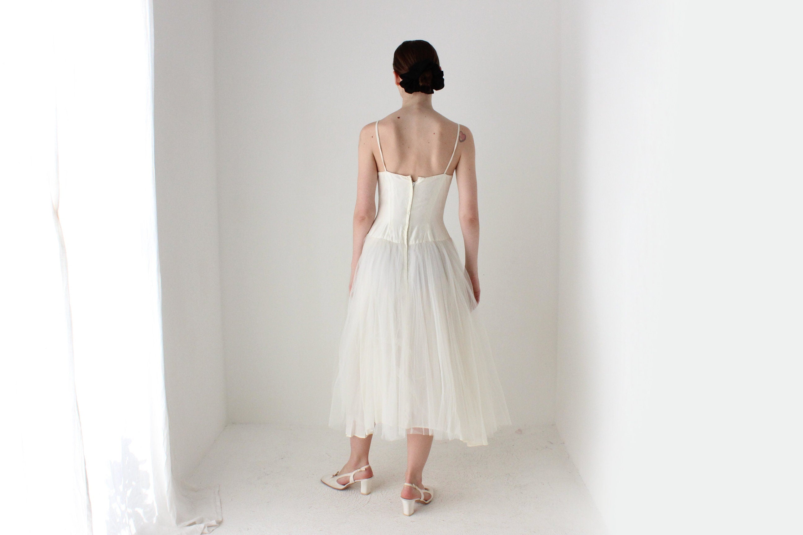 BALLETCORE 1950s Silk & Tulle Hand Made Wedding Dress