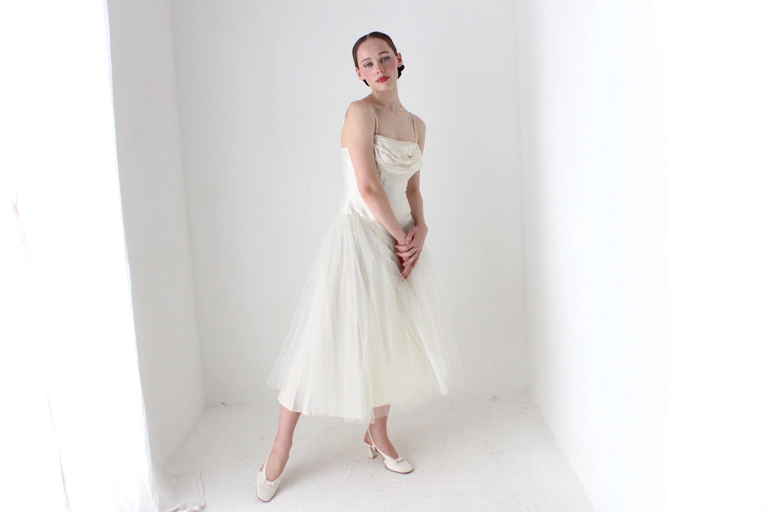 BALLETCORE 1950s Silk & Tulle Hand Made Wedding Dress