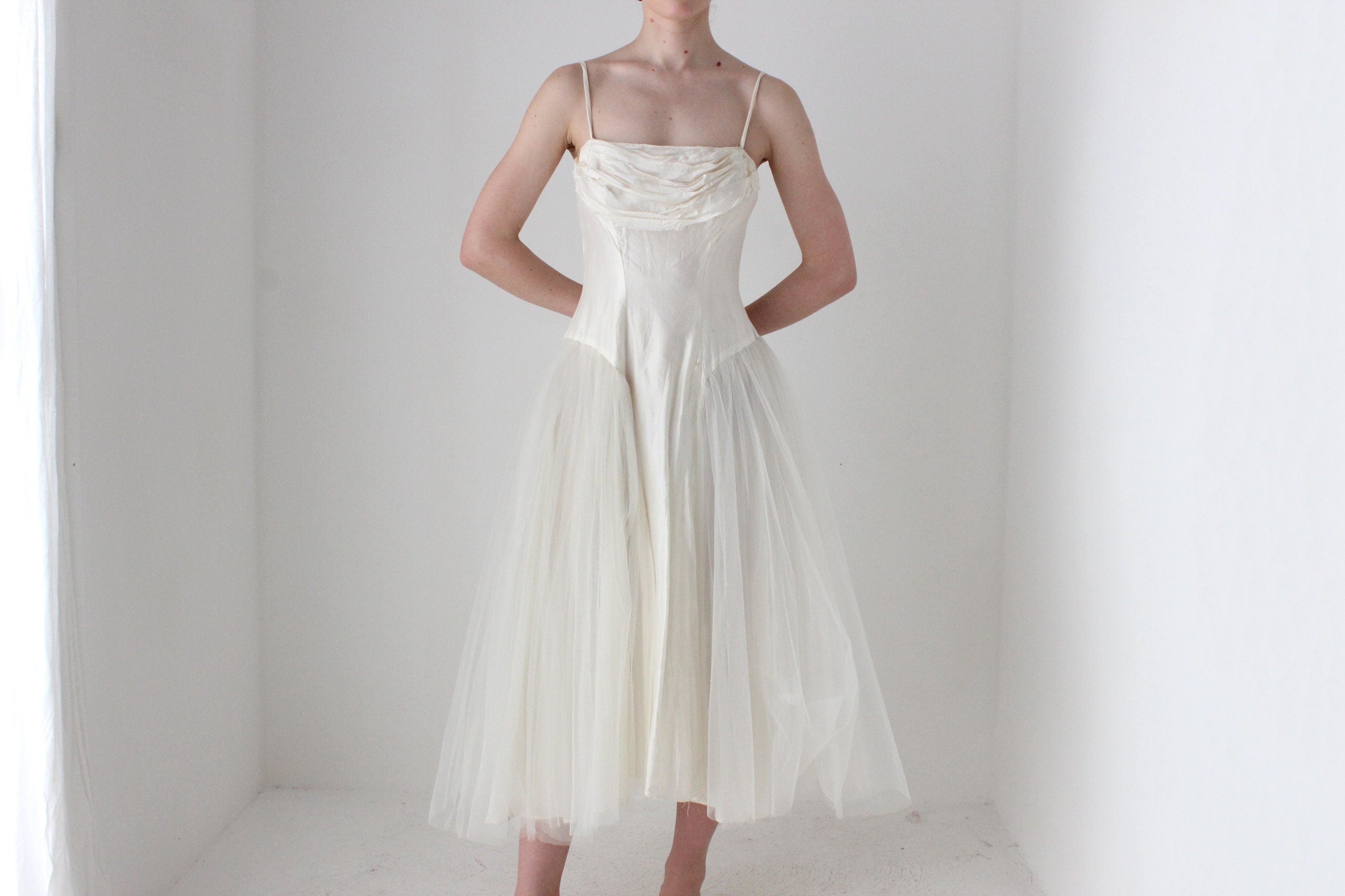 BALLETCORE 1950s Silk & Tulle Hand Made Wedding Dress