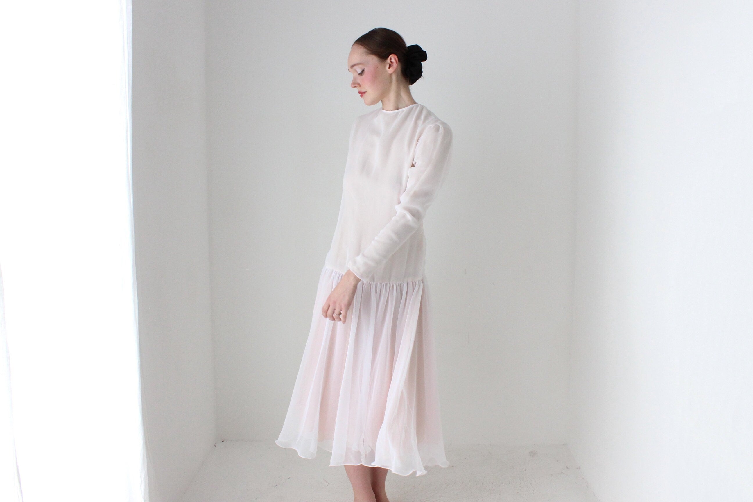 BALLETCORE 80s Palest Pink Organza & Silk Drop Waist Dress