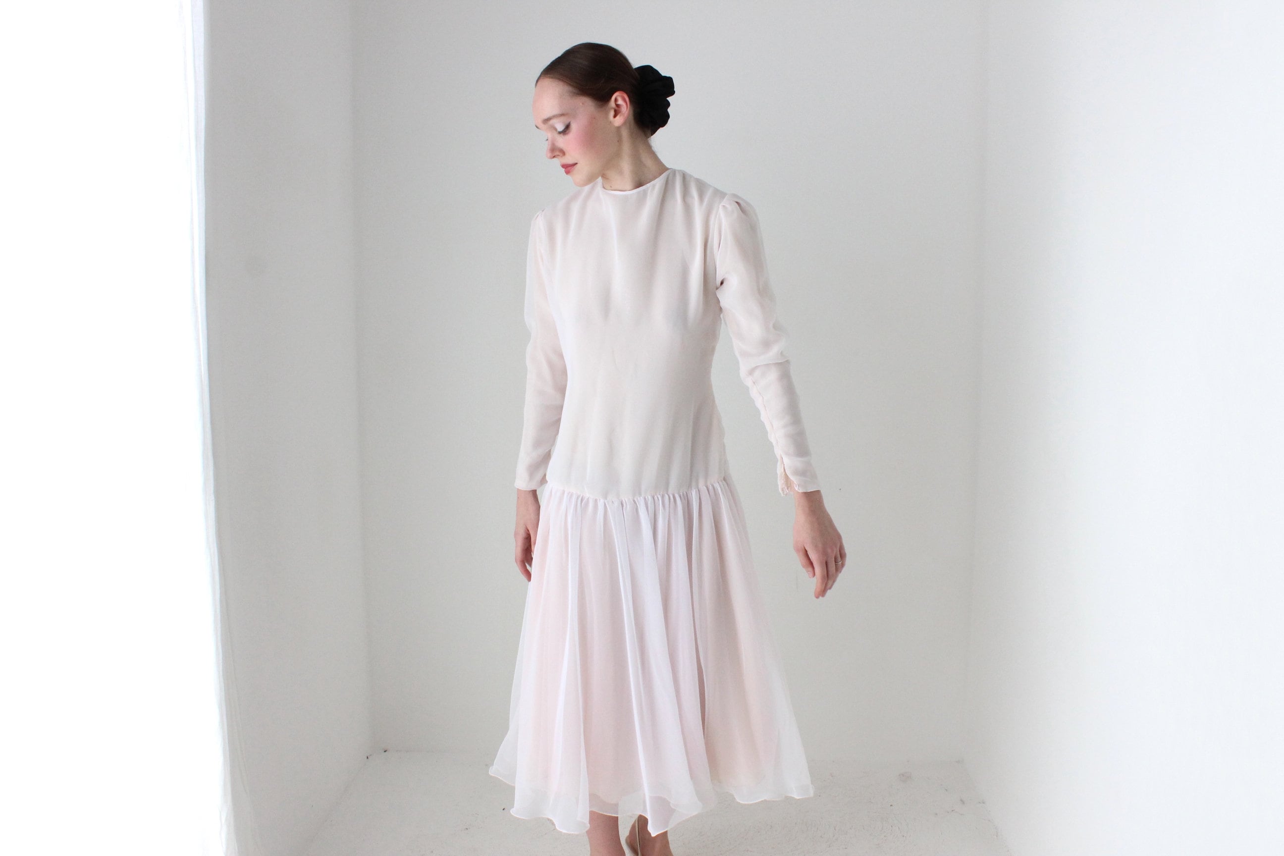 BALLETCORE 80s Palest Pink Organza & Silk Drop Waist Dress