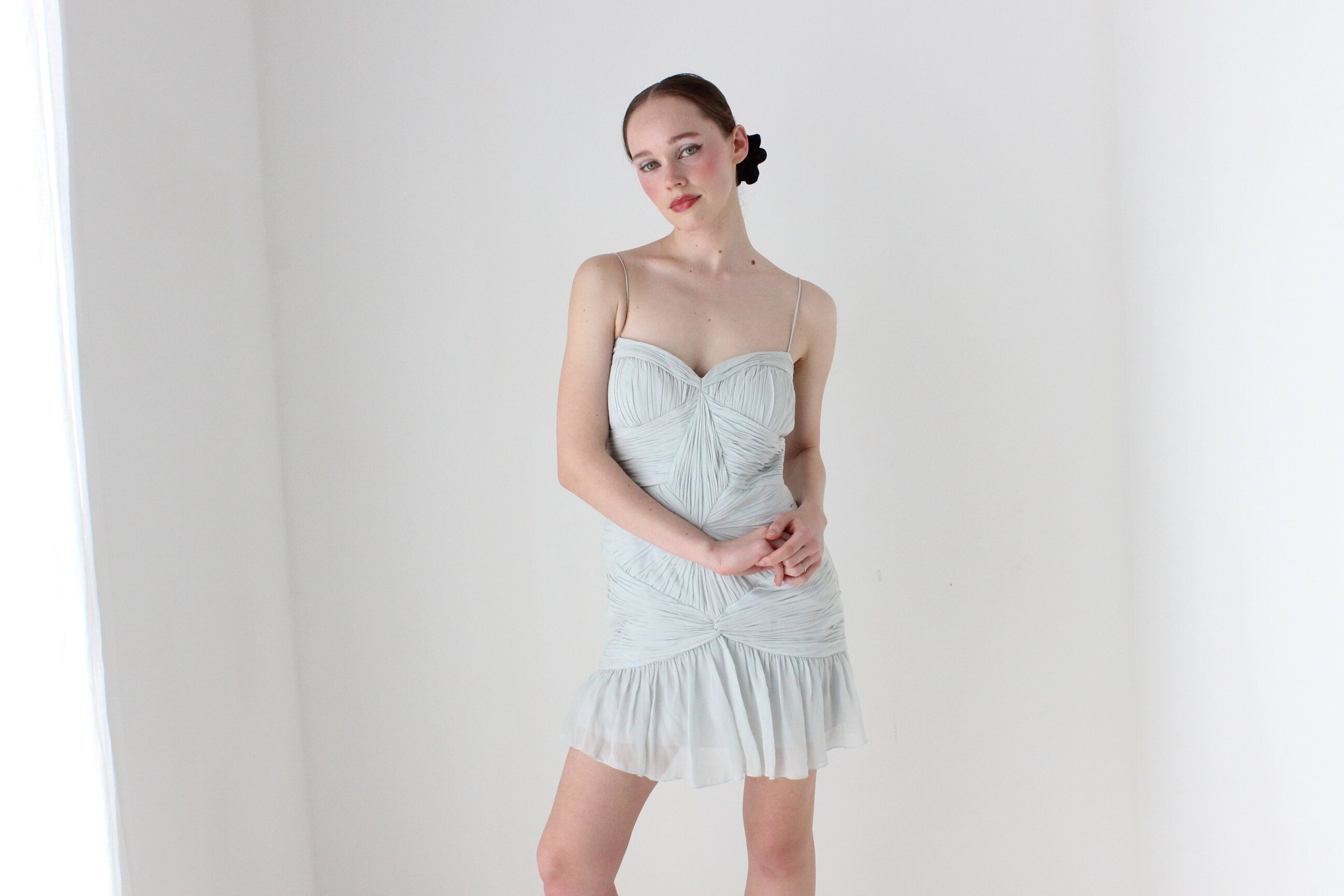 BALLETCORE Y2K PURE SILK Textured Spaghetti Strap Bustier Cocktail Dress