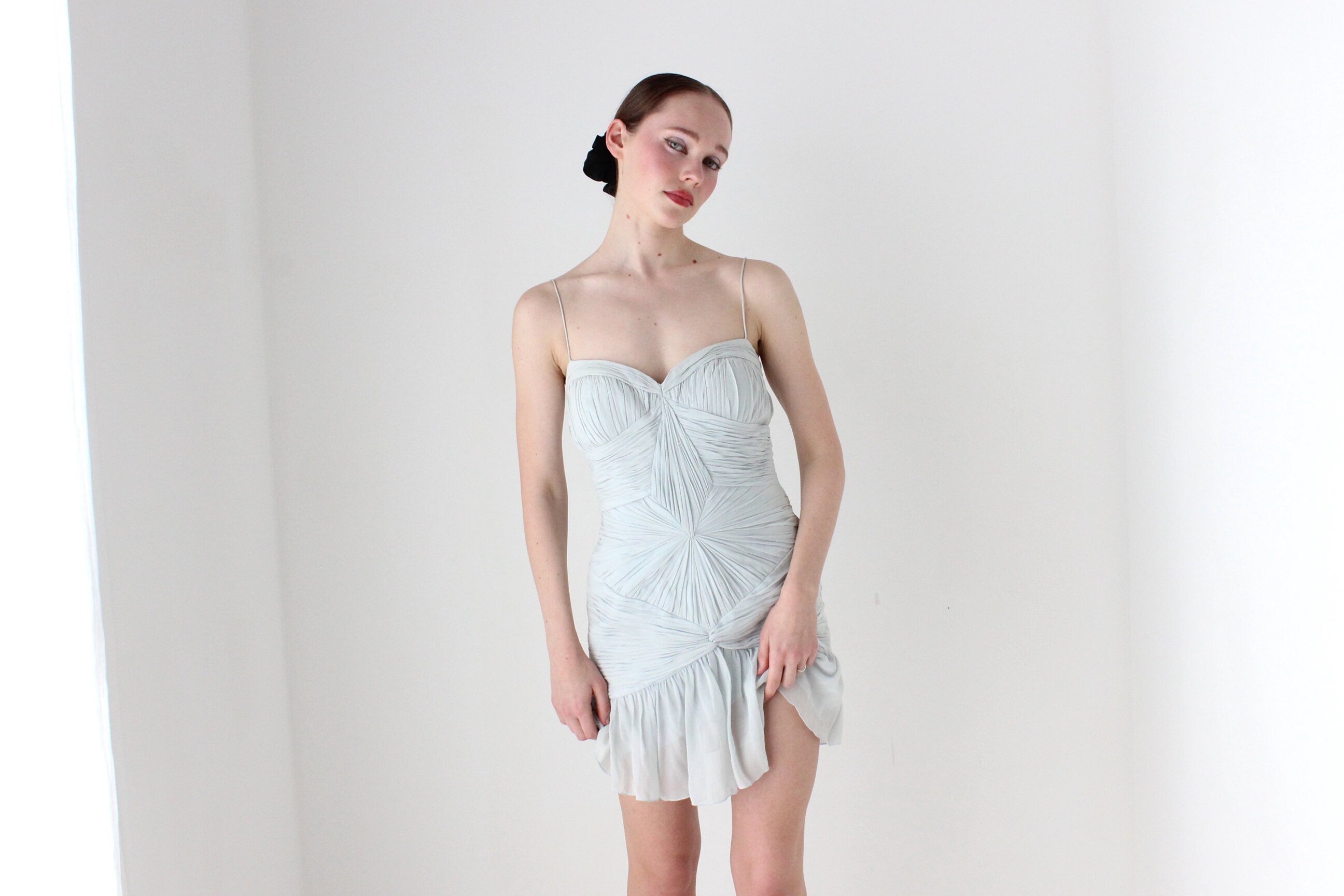BALLETCORE Y2K PURE SILK Textured Spaghetti Strap Bustier Cocktail Dress