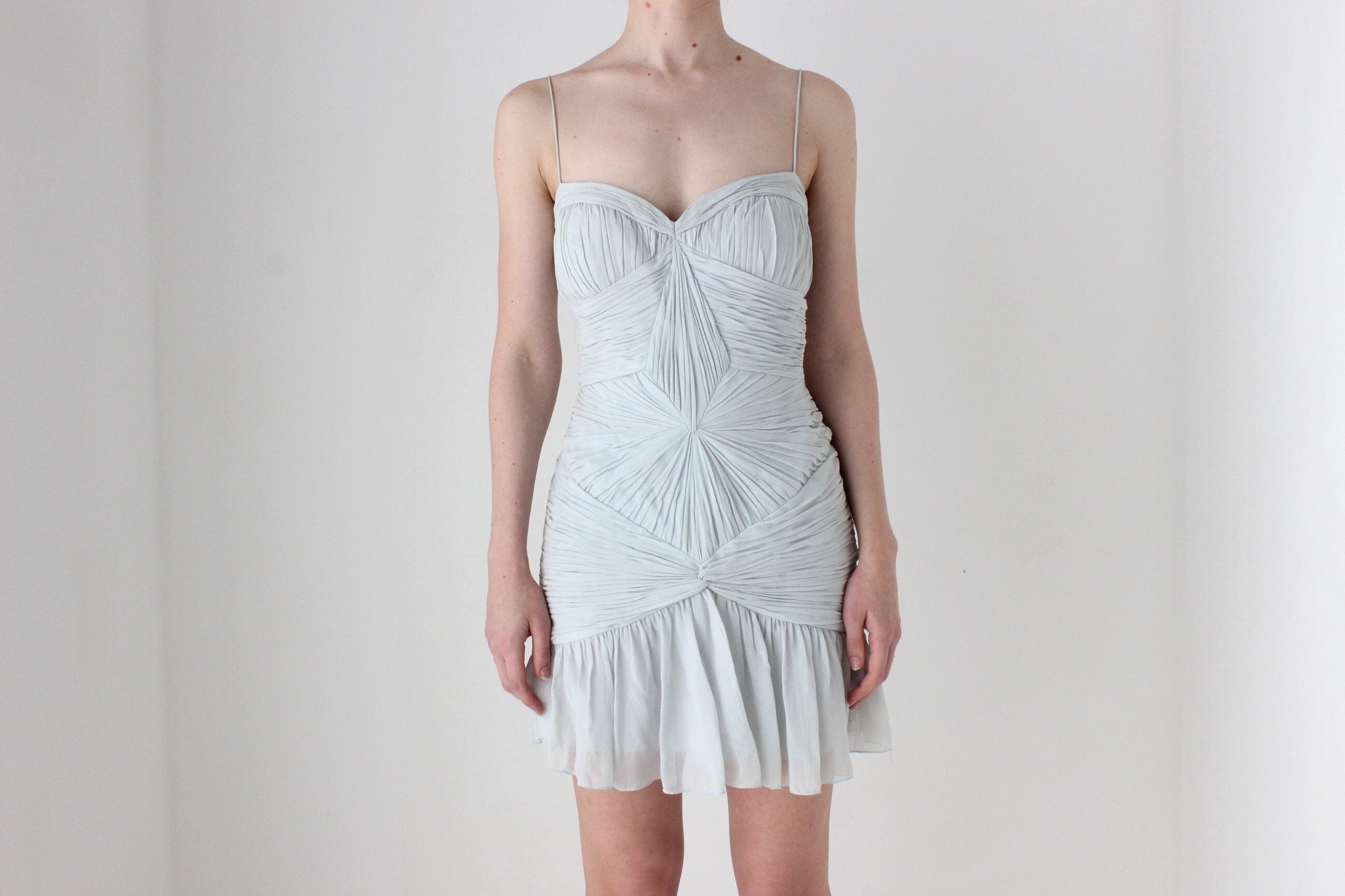 BALLETCORE Y2K PURE SILK Textured Spaghetti Strap Bustier Cocktail Dress