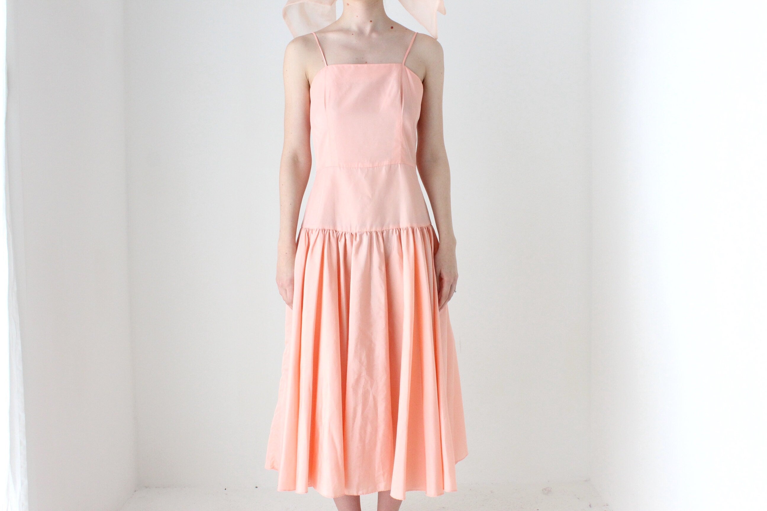 BALLETCORE 80s Ballet Pink Taffeta Drop Waist Cocktail Dress